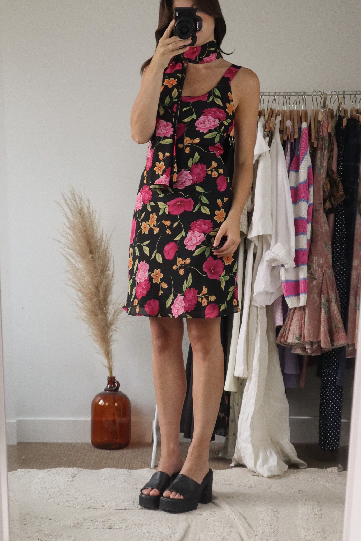 Vintage x Floral Midi Dress w/Scarf (8)