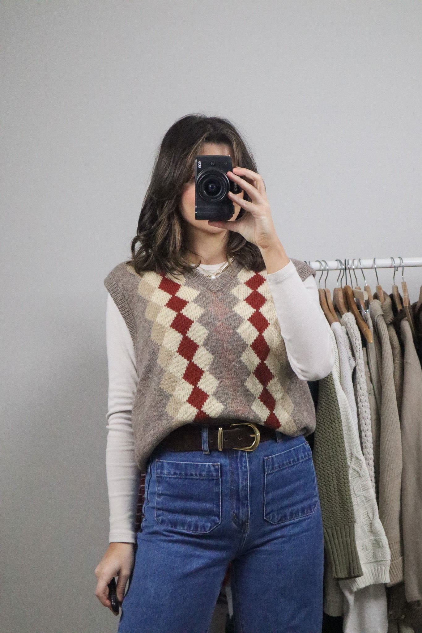 Vintage x Wool Argyle Knit Vest (L)