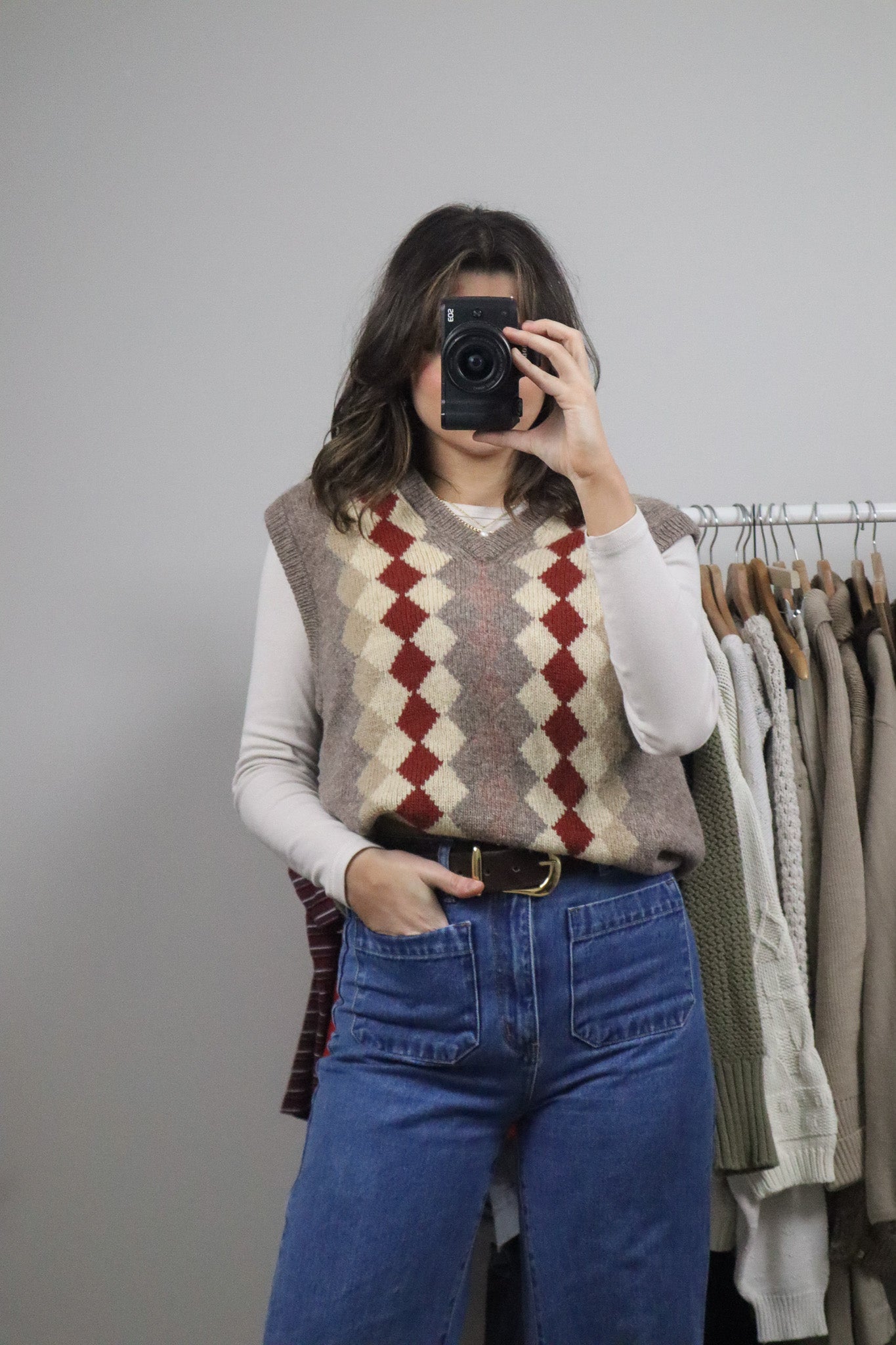 Vintage x Wool Argyle Knit Vest (L)