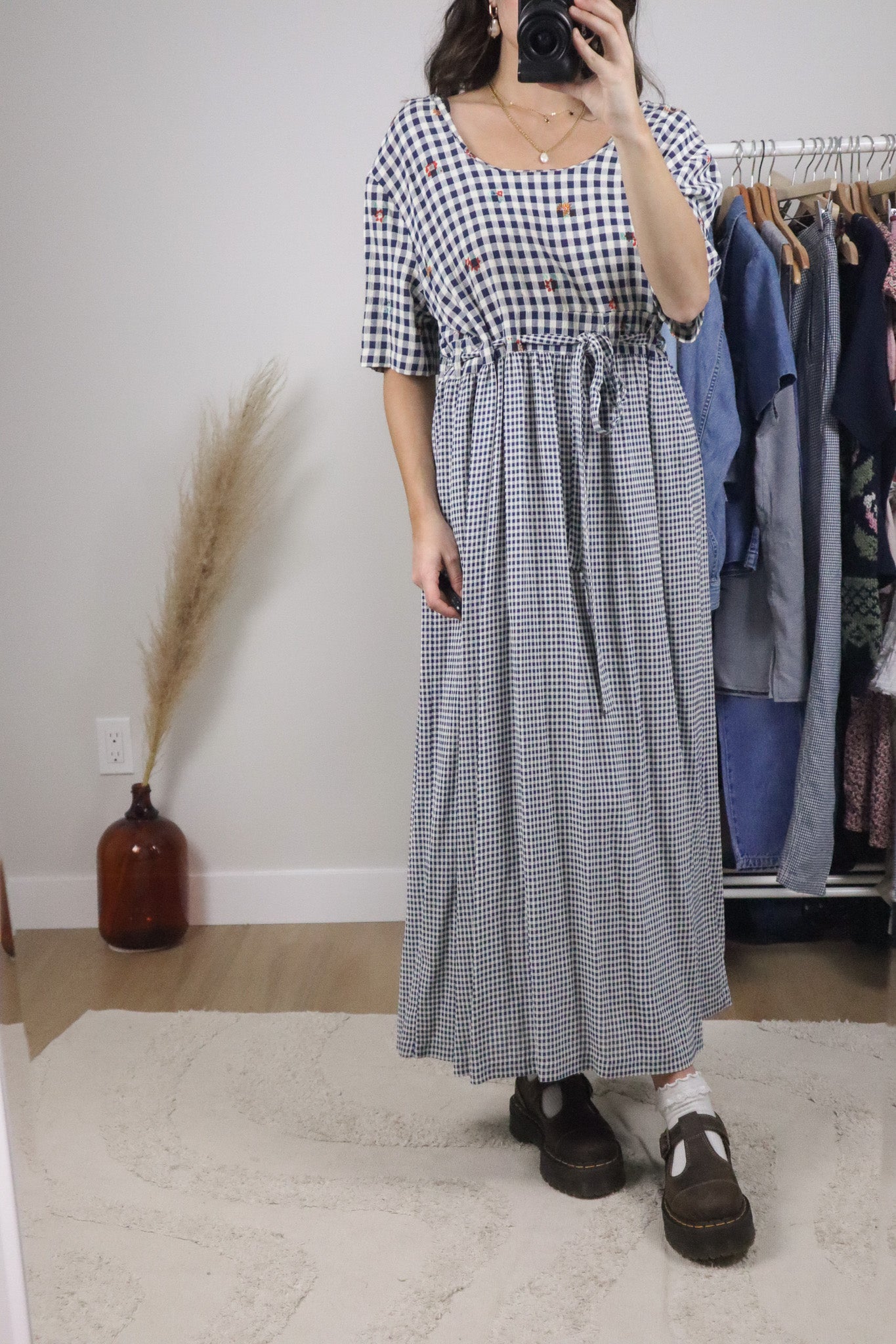 Made in USA x Vintage x Gingham Floral Tie Maxi Dress (8/10)