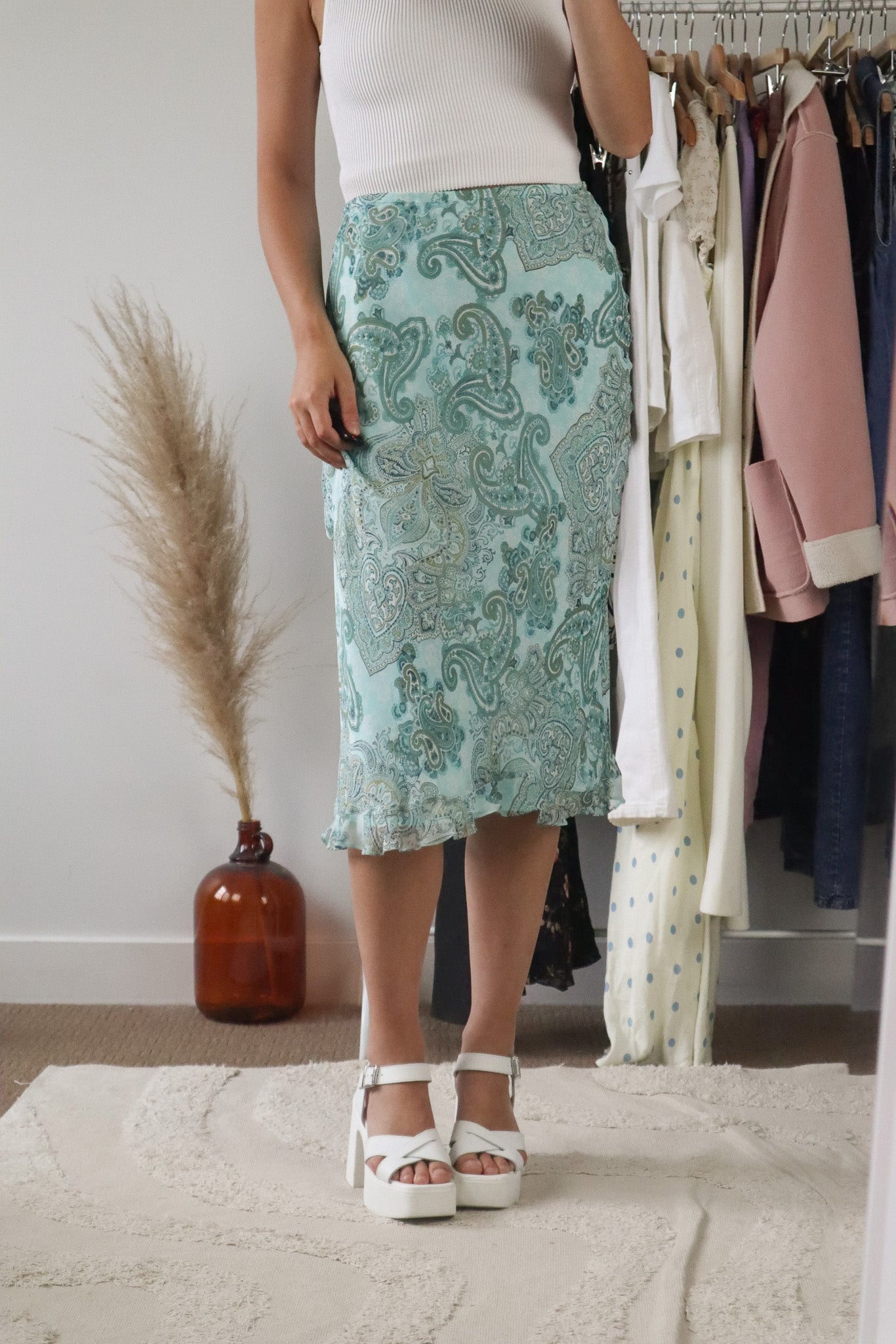 Vintage x Silk Paisly Midi Skirt (L)