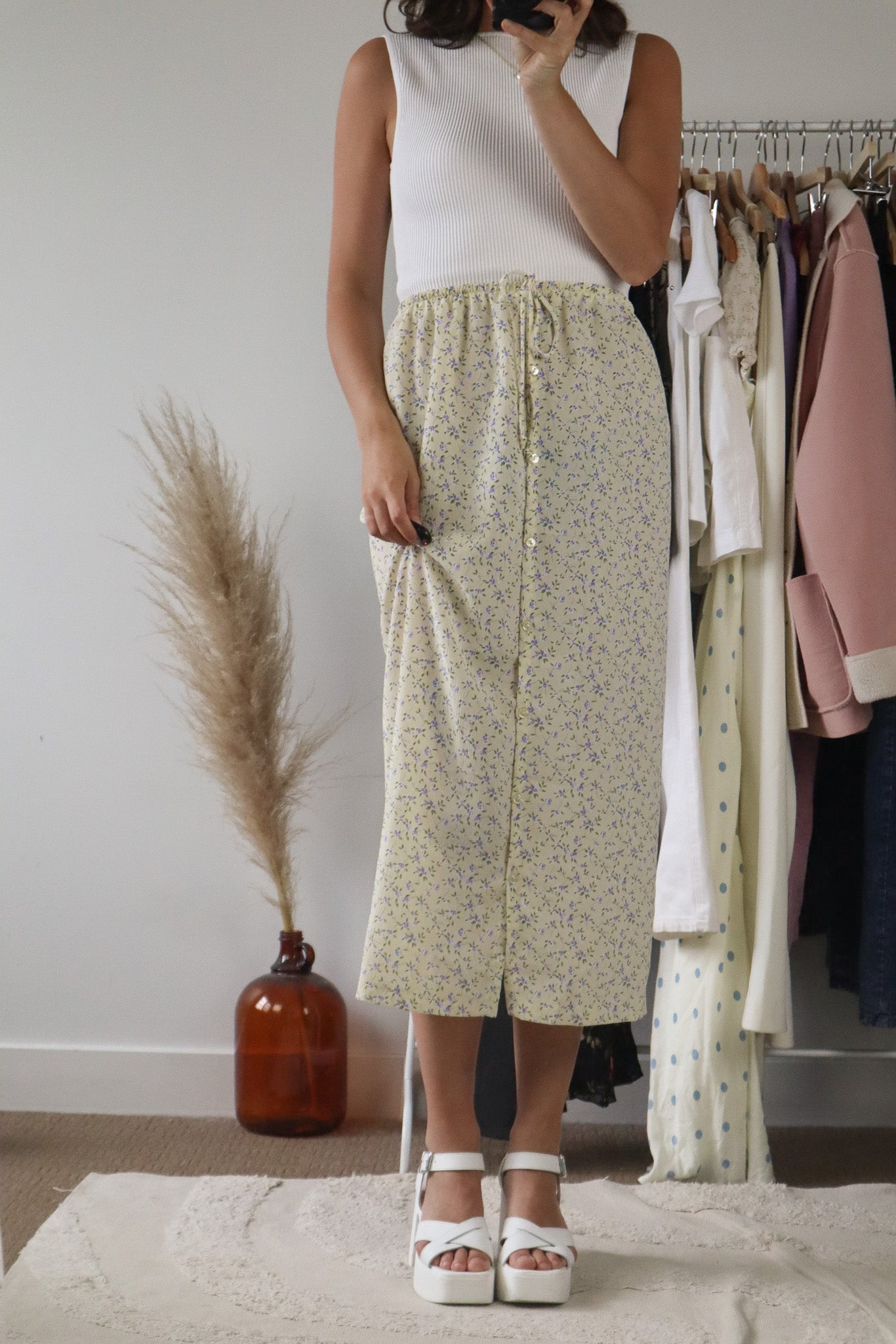 Made in Canada x Vintage x Floral Button Up Skirt (L/XL)