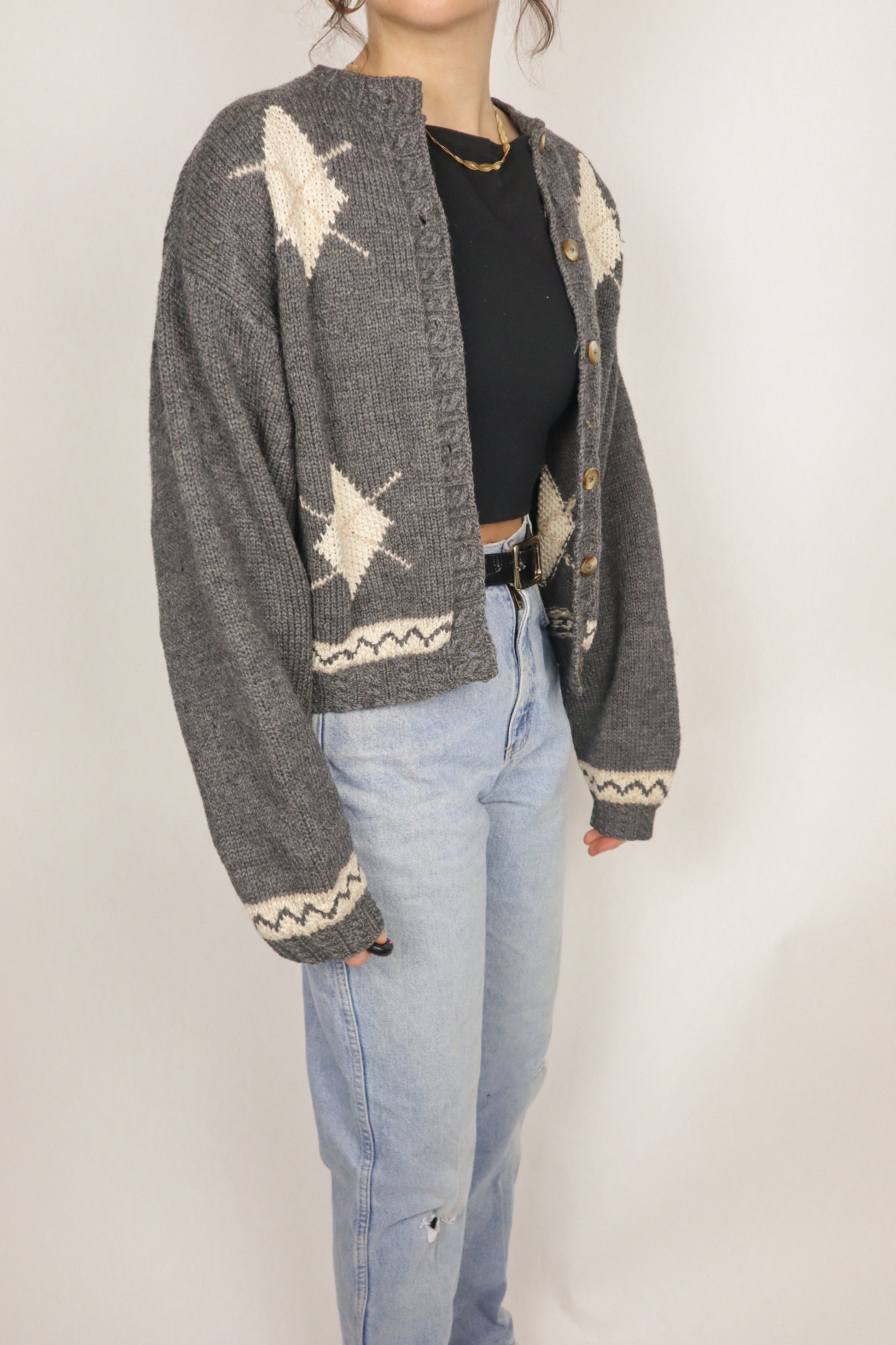 Vintage x Wool Argyle Cropped Cardigan (S/M)