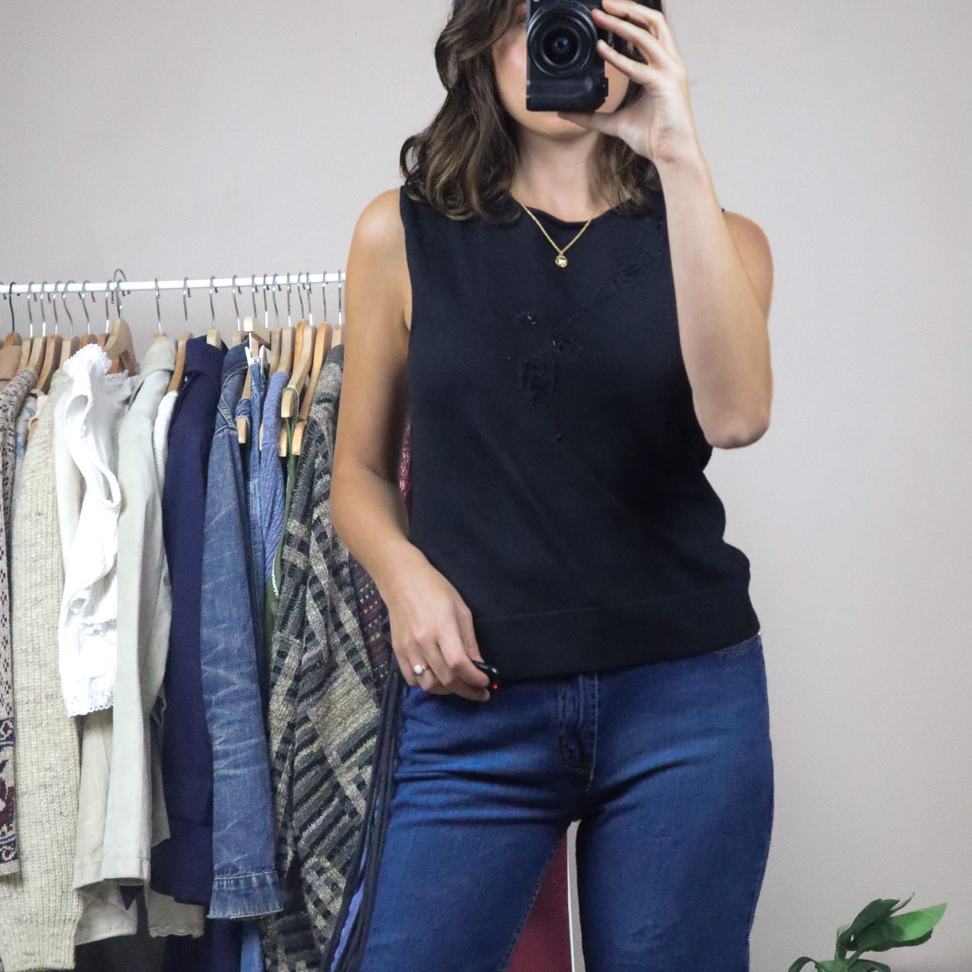 Vintage x Beaded & Embroided Knit Tank (S)