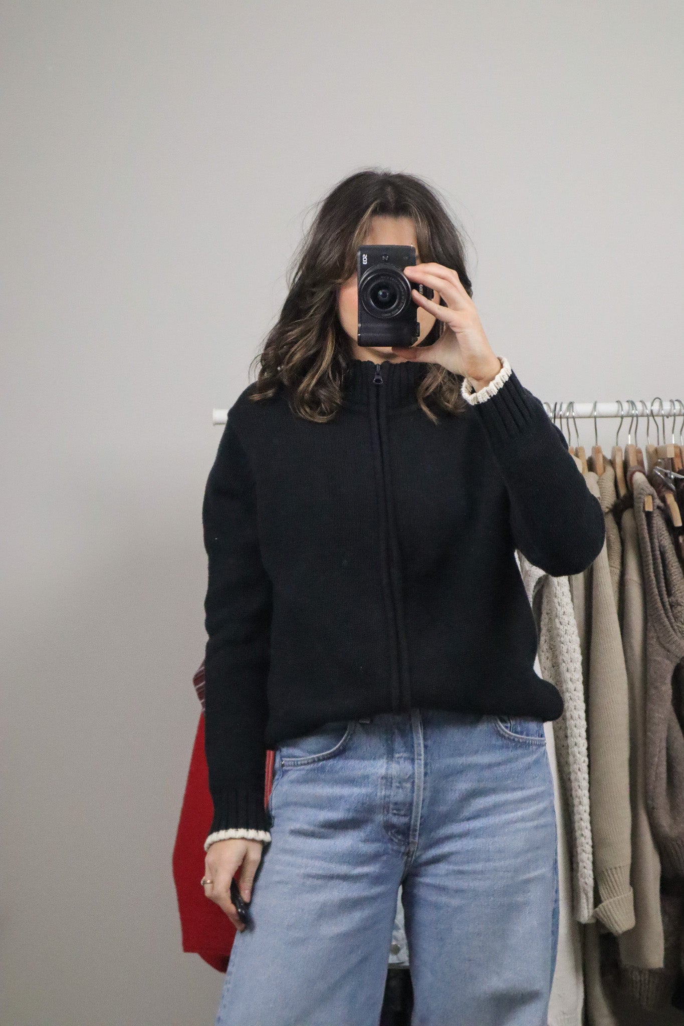 Vintage x Cotton Contrast Knit Zip-Up (L)