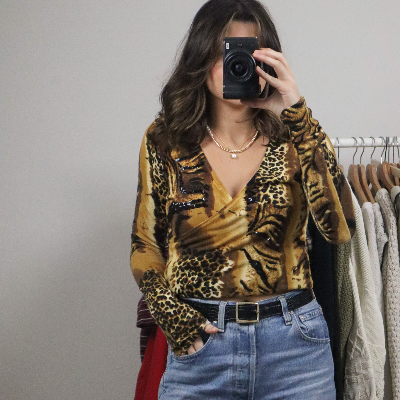 Vintage x Long Sleeve Animal Print Sequence Knit (S)