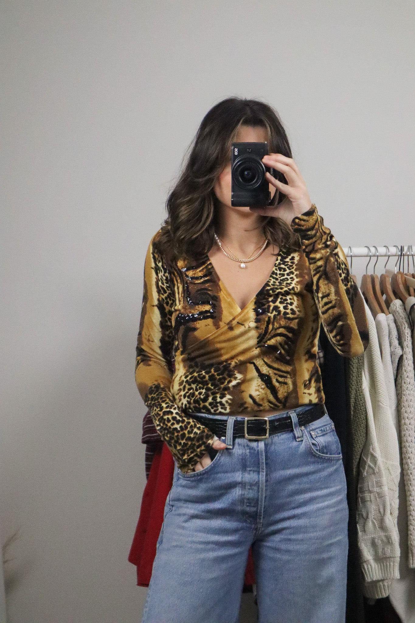 Vintage x Long Sleeve Animal Print Sequence Knit (S)