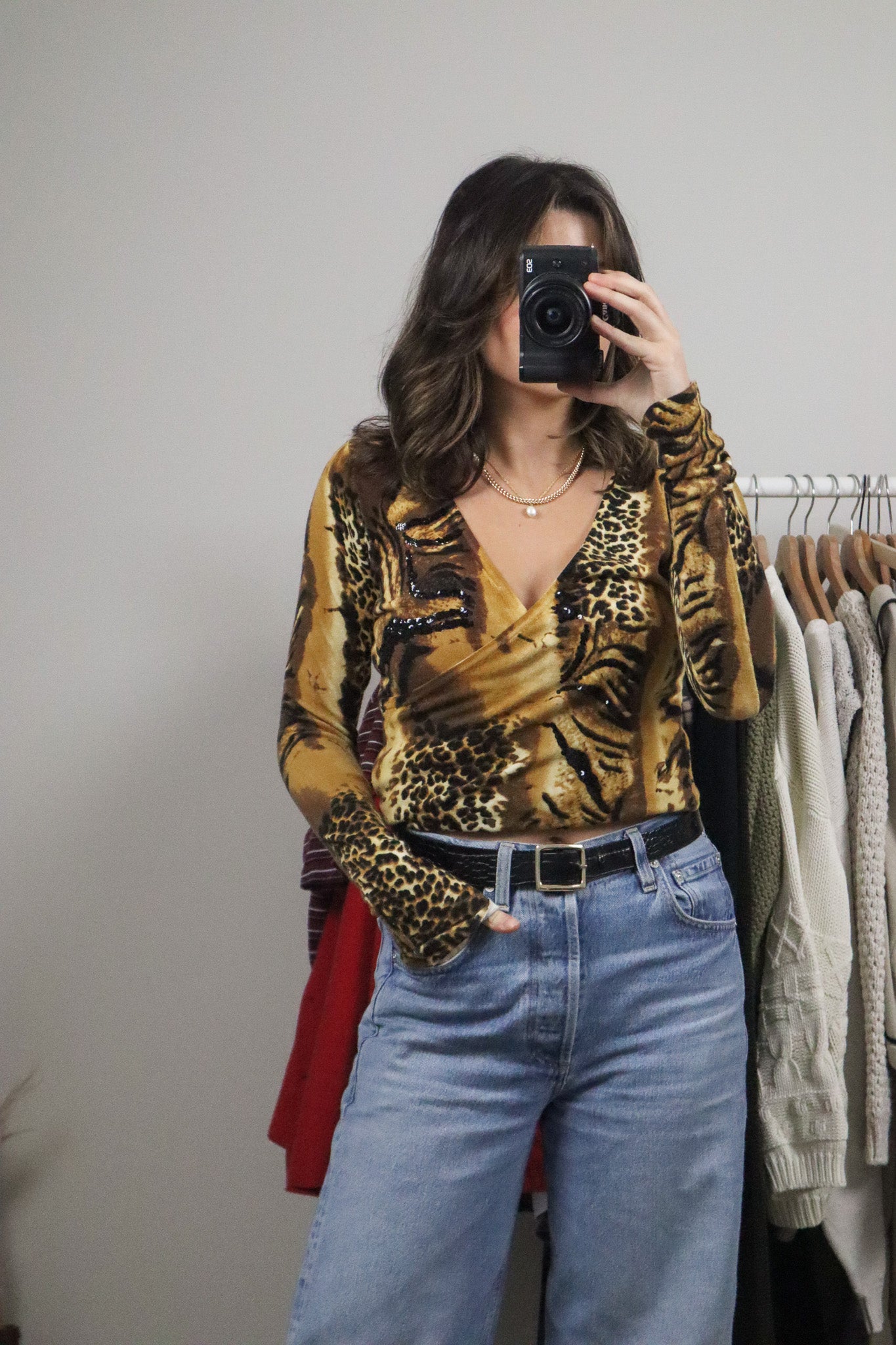 Vintage x Long Sleeve Animal Print Sequence Knit (S)