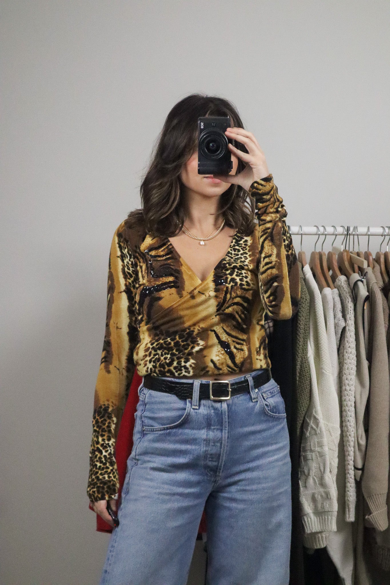 Vintage x Long Sleeve Animal Print Sequence Knit (S)
