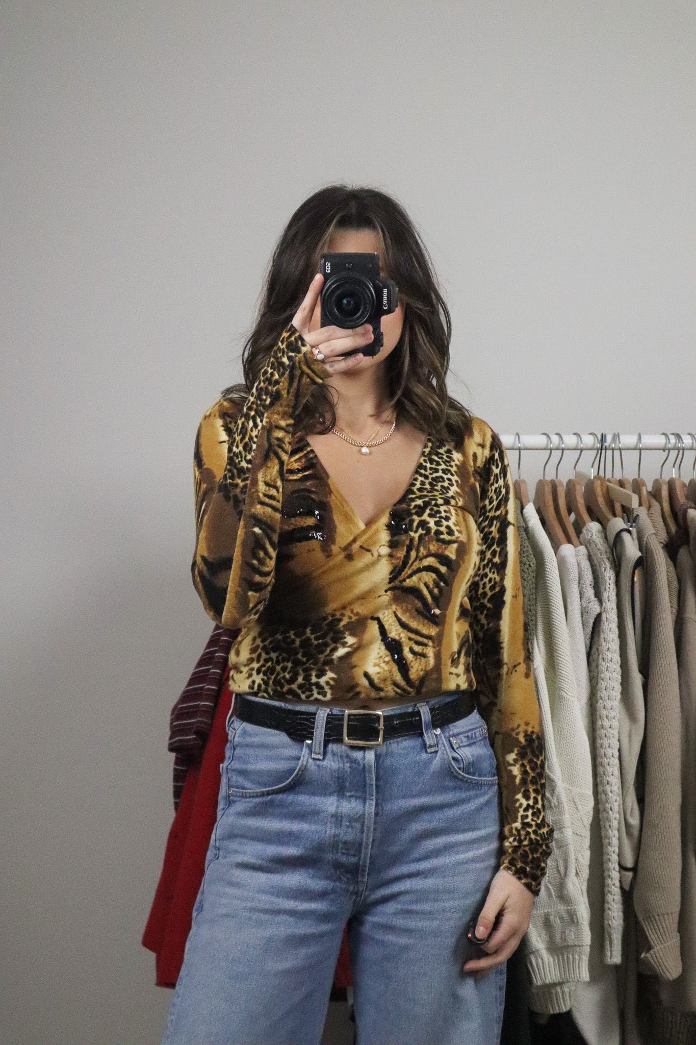 Vintage x Long Sleeve Animal Print Sequence Knit (S)