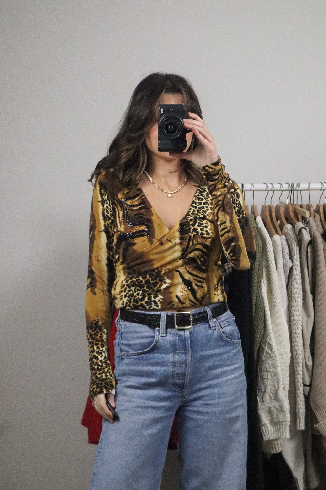 Vintage x Long Sleeve Animal Print Sequence Knit (S)