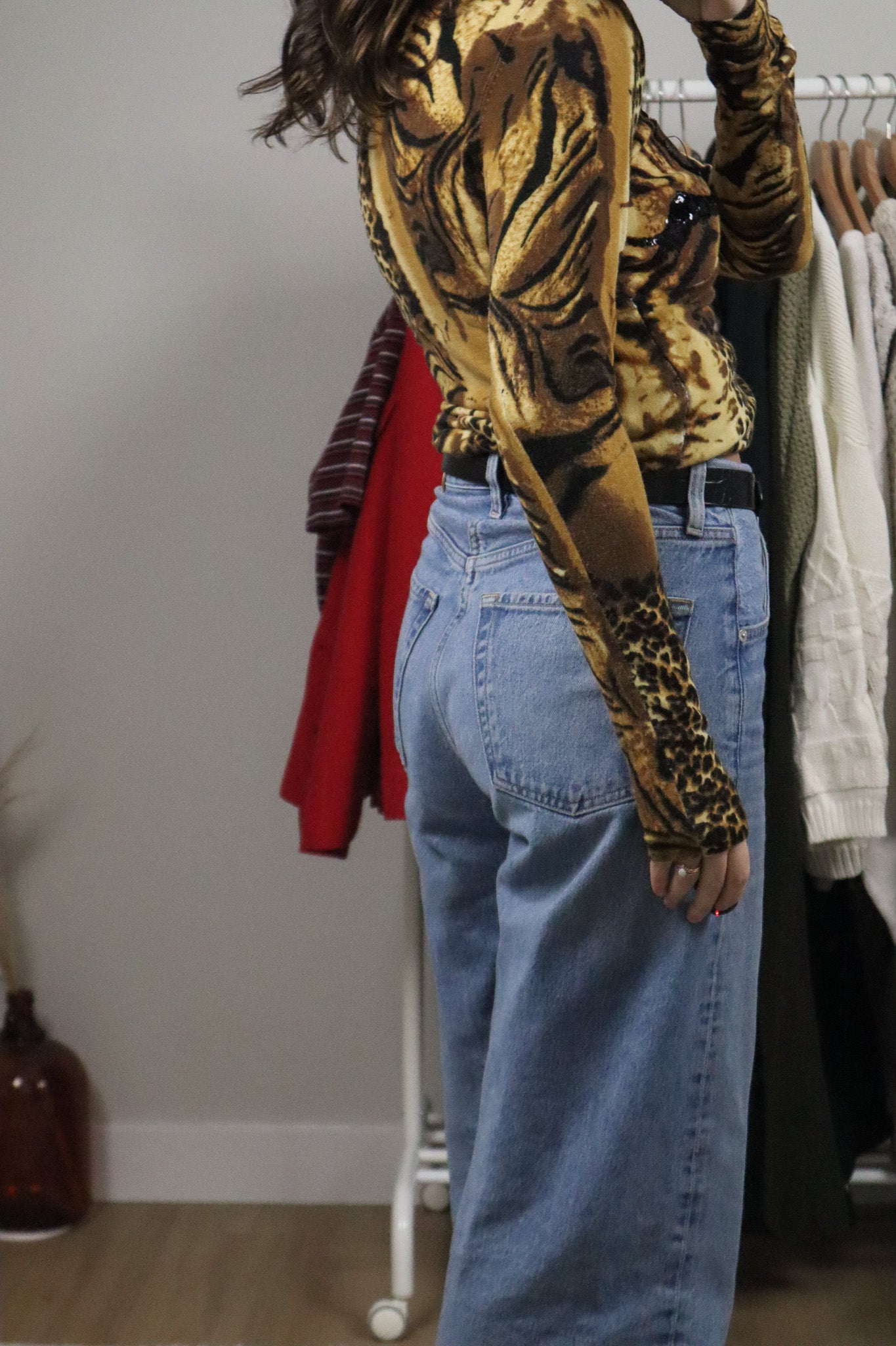 Vintage x Long Sleeve Animal Print Sequence Knit (S)