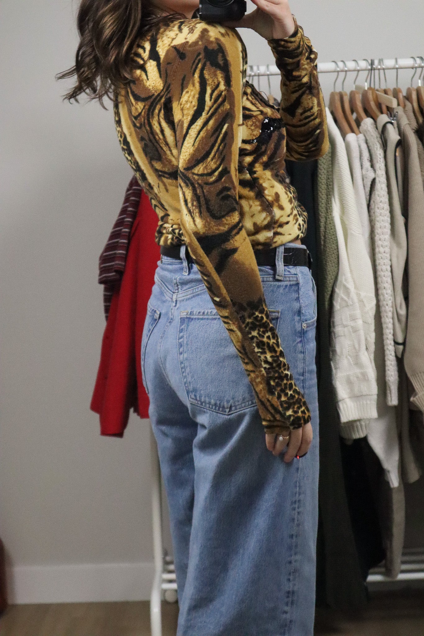 Vintage x Long Sleeve Animal Print Sequence Knit (S)