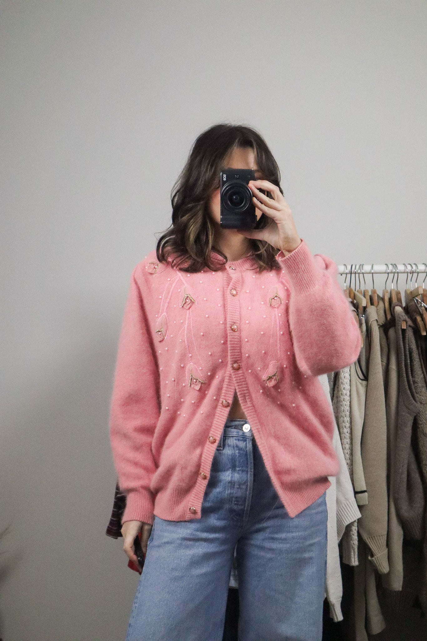 Made in Korea x Vintage x Angora & Wool Blend Beaded Cardigan (M)