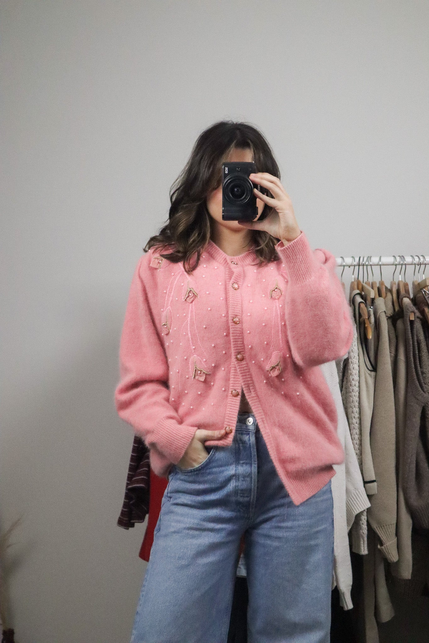 Made in Korea x Vintage x Angora & Wool Blend Beaded Cardigan (M)