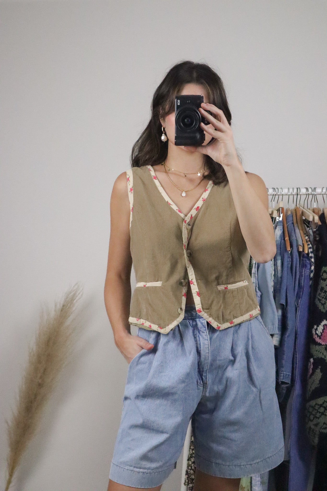 Vintage x Corduroy Floral Trim Vest (M)