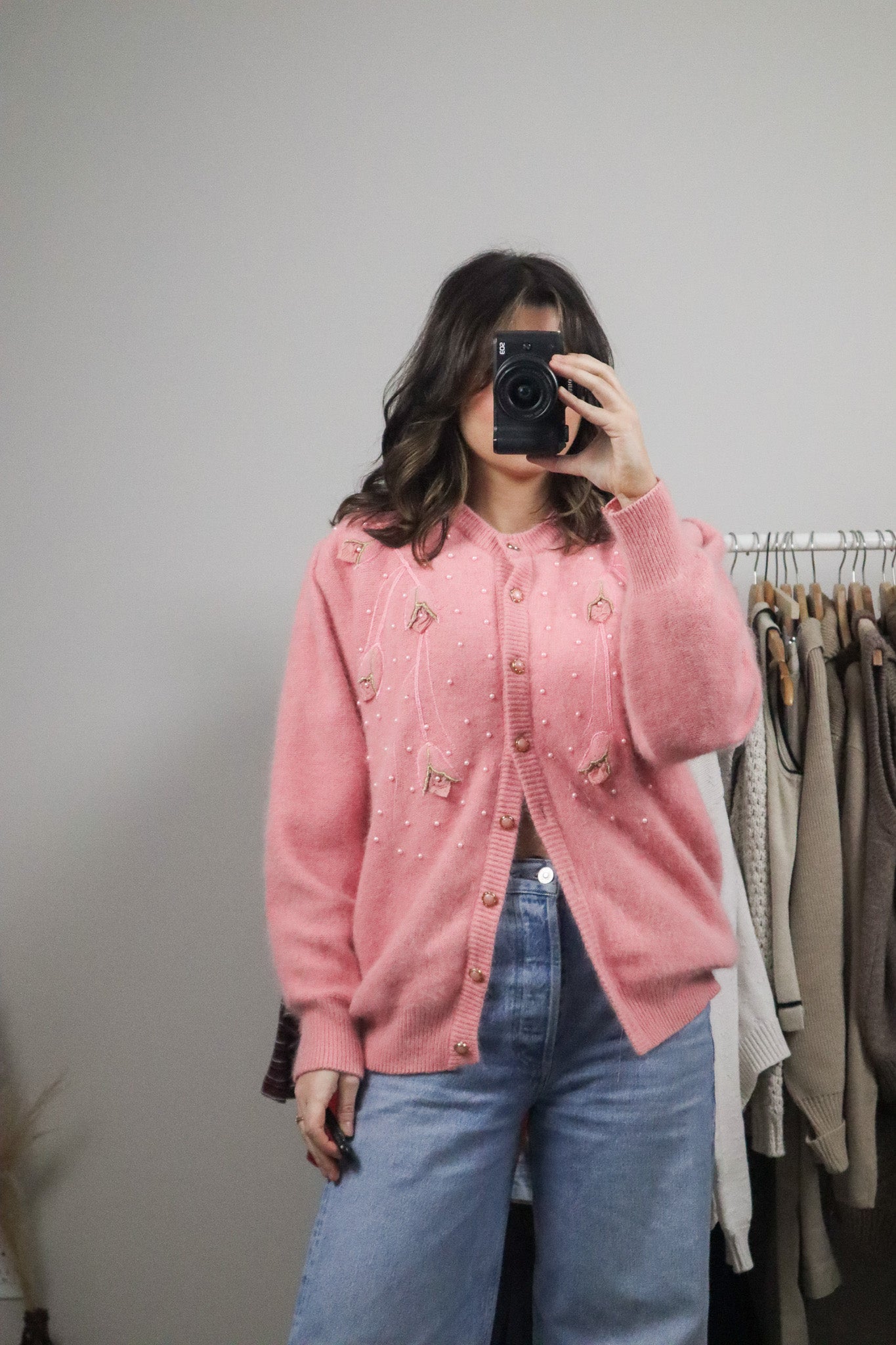 Made in Korea x Vintage x Angora & Wool Blend Beaded Cardigan (M)