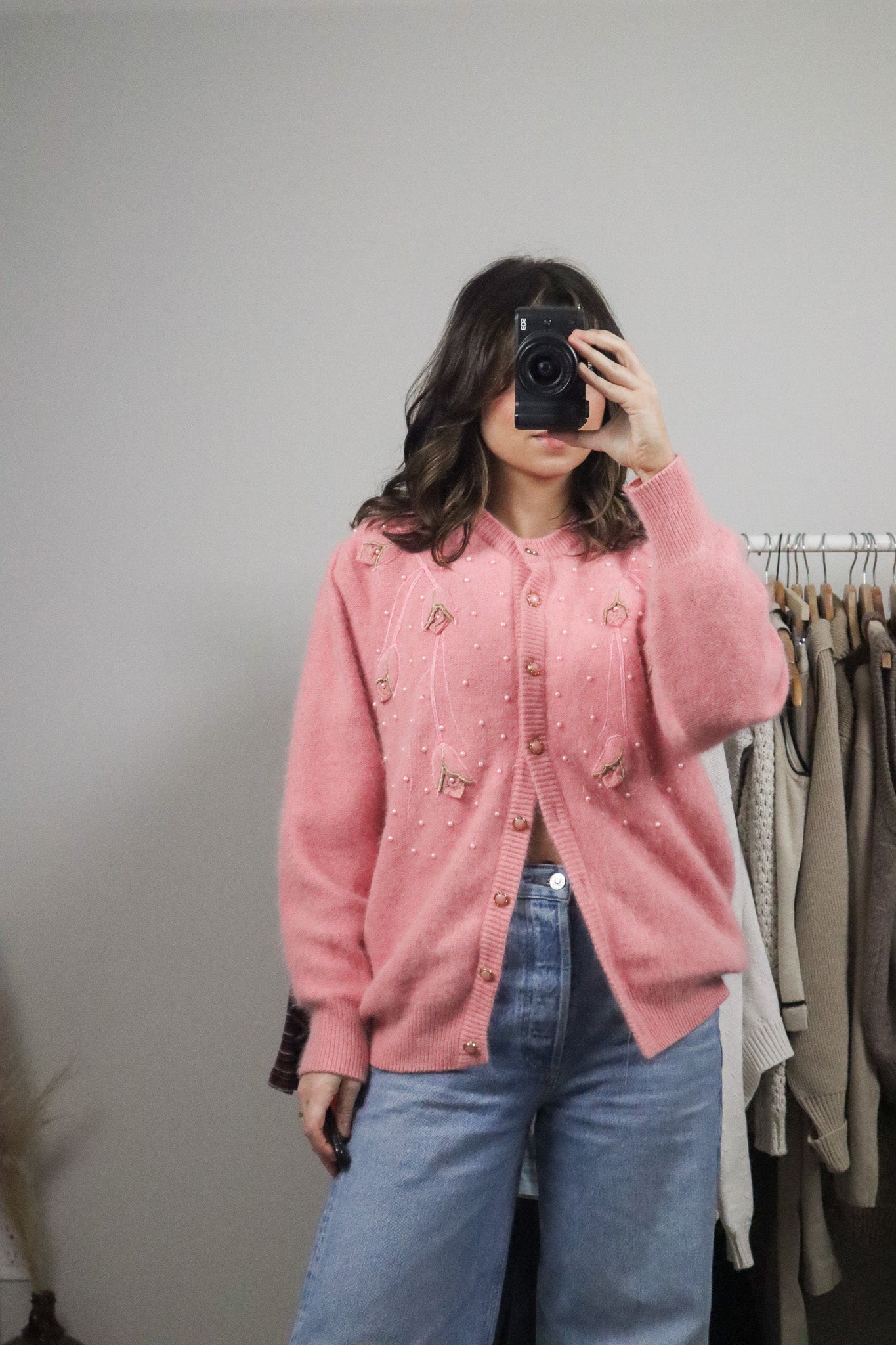 Made in Korea x Vintage x Angora & Wool Blend Beaded Cardigan (M)