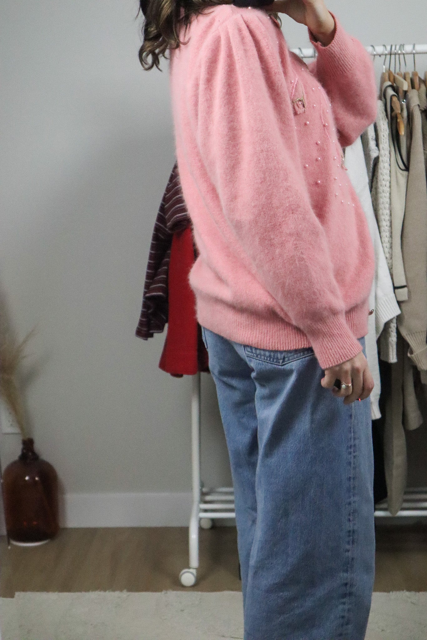 Made in Korea x Vintage x Angora & Wool Blend Beaded Cardigan (M)
