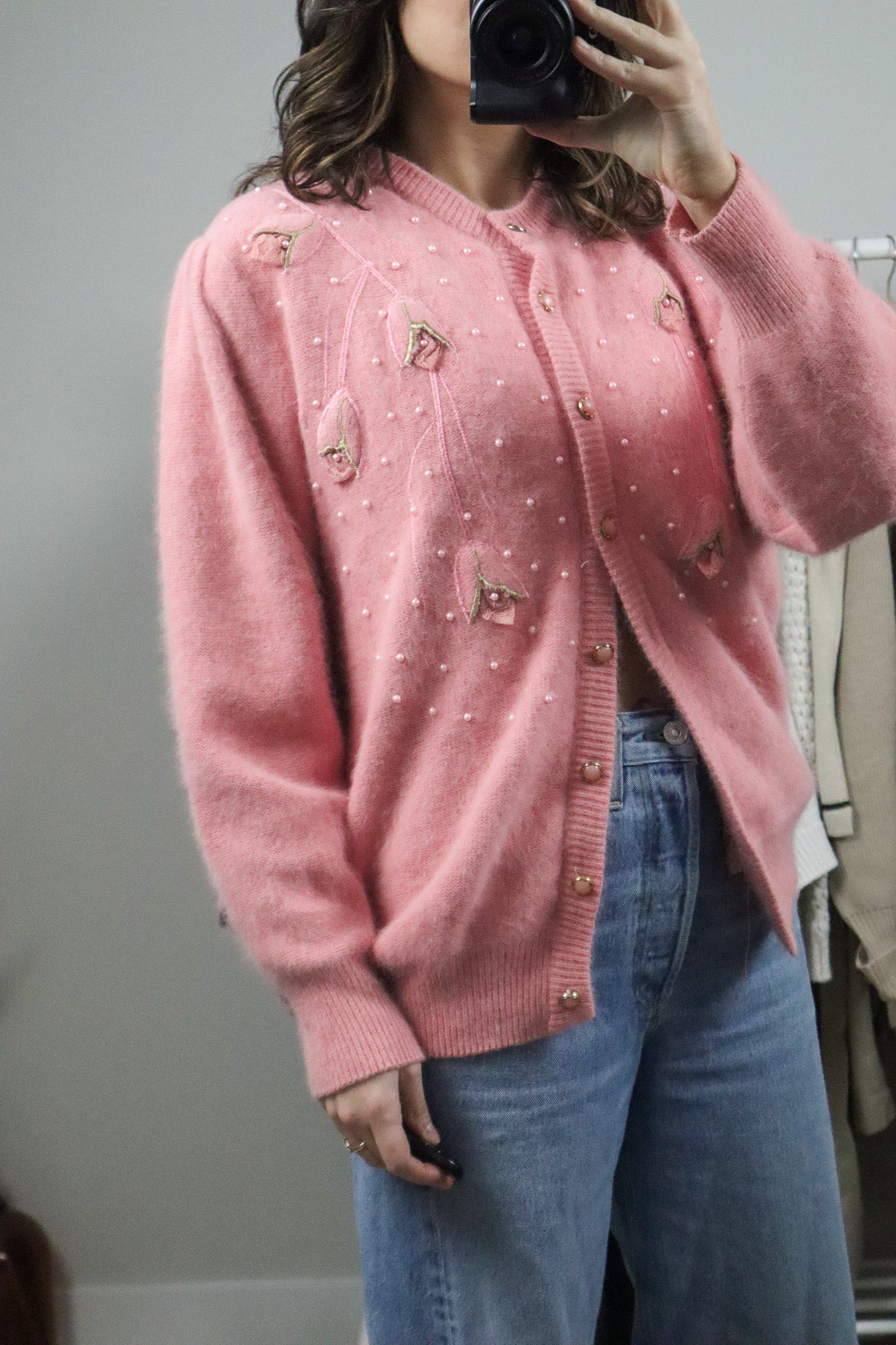 Made in Korea x Vintage x Angora & Wool Blend Beaded Cardigan (M)