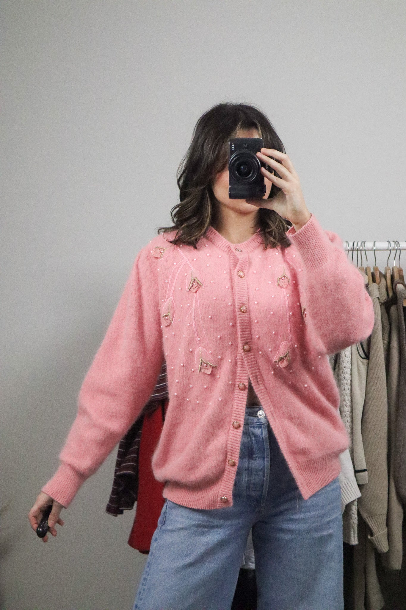 Made in Korea x Vintage x Angora & Wool Blend Beaded Cardigan (M)