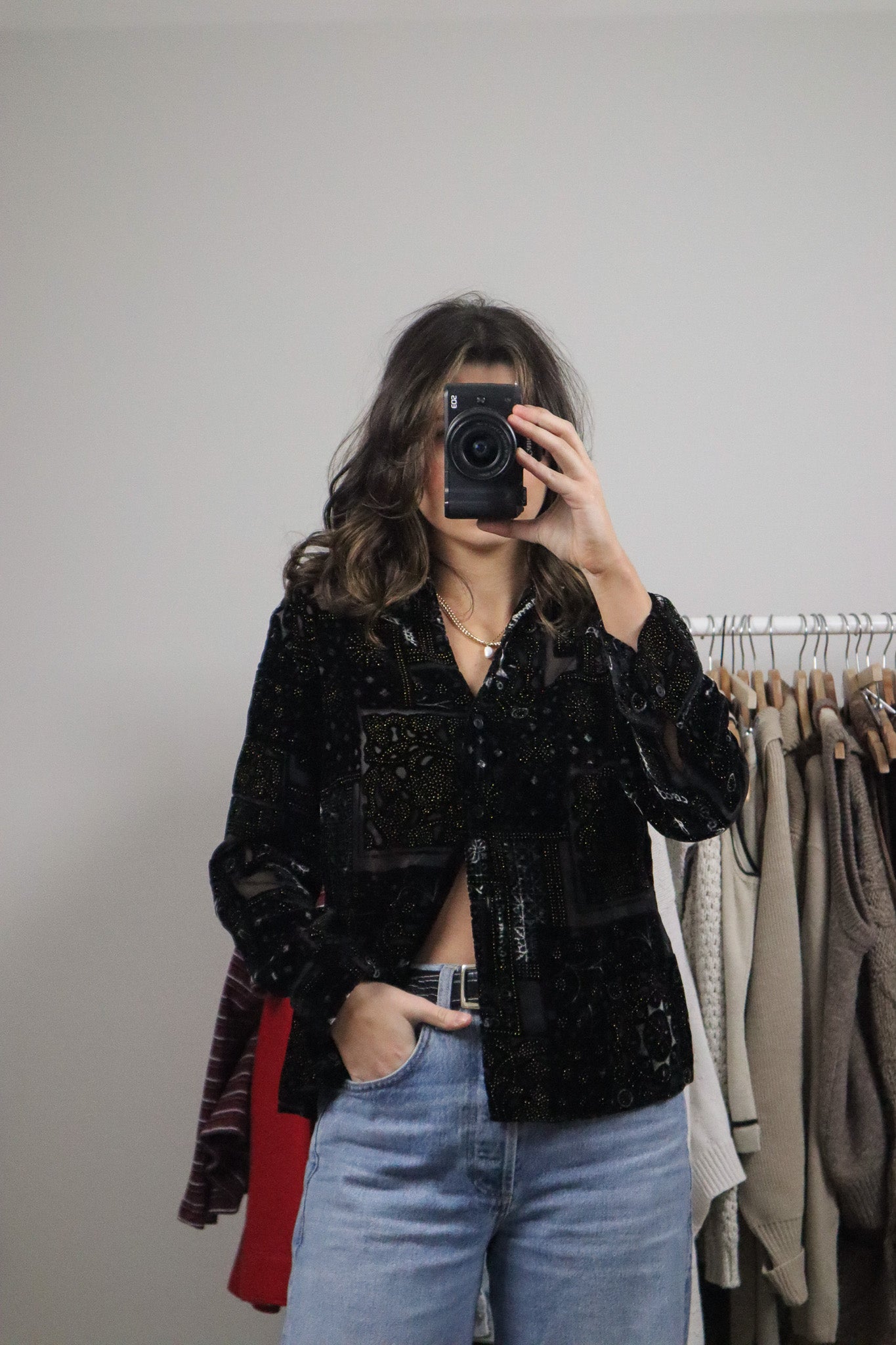 Vintage x Velvet Shimmer Button Up (S/M)