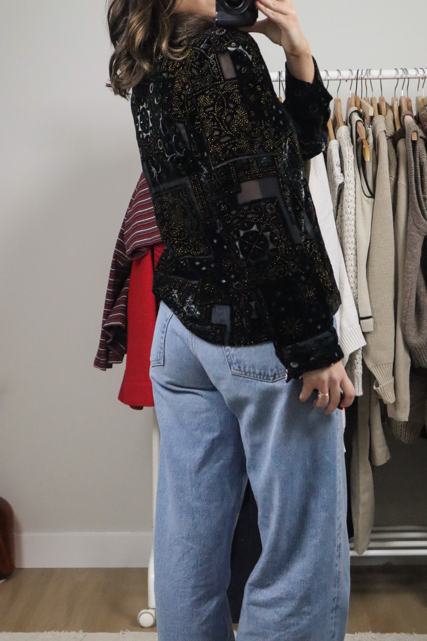 Vintage x Velvet Shimmer Button Up (S/M)