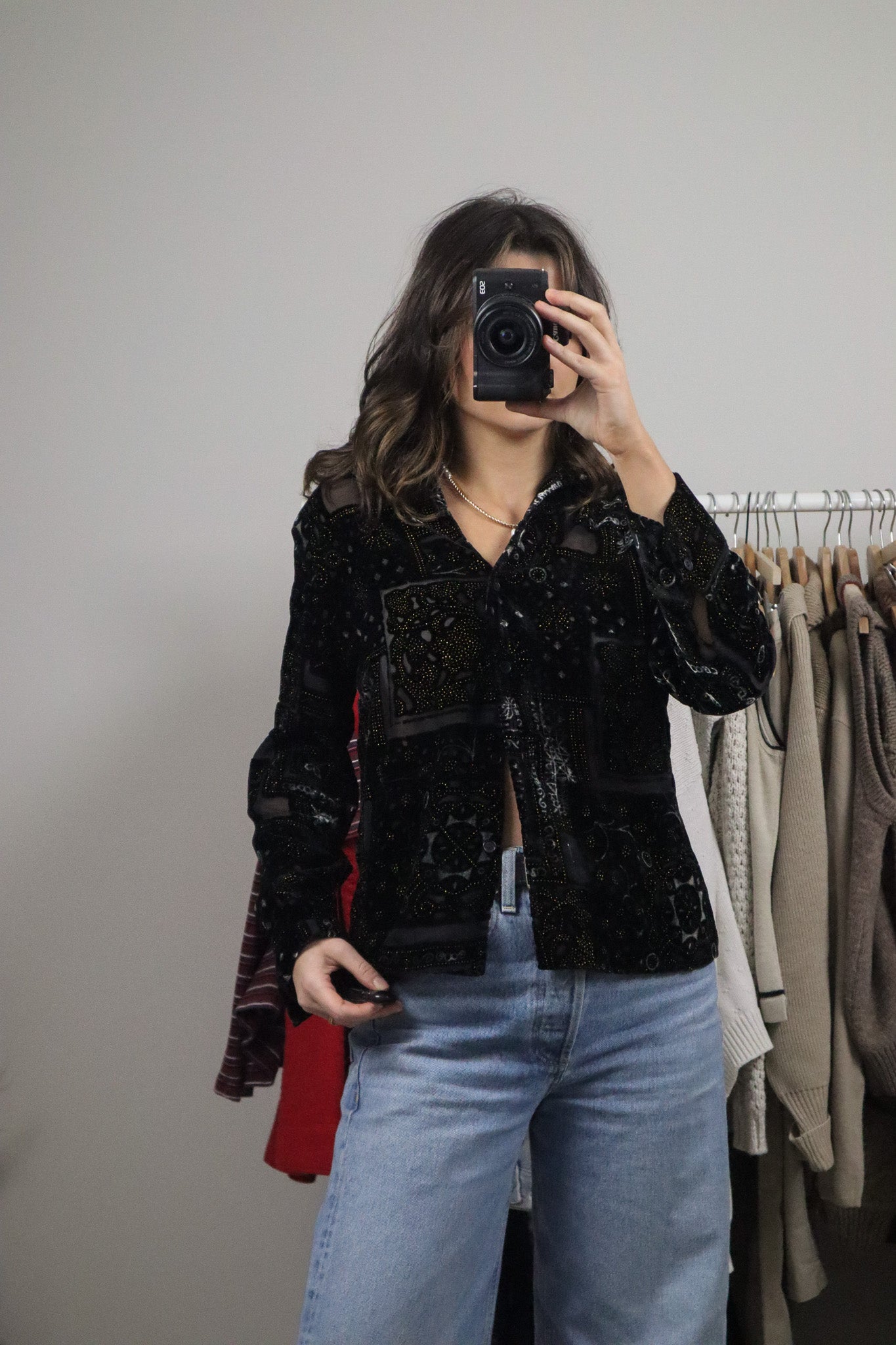 Vintage x Velvet Shimmer Button Up (S/M)