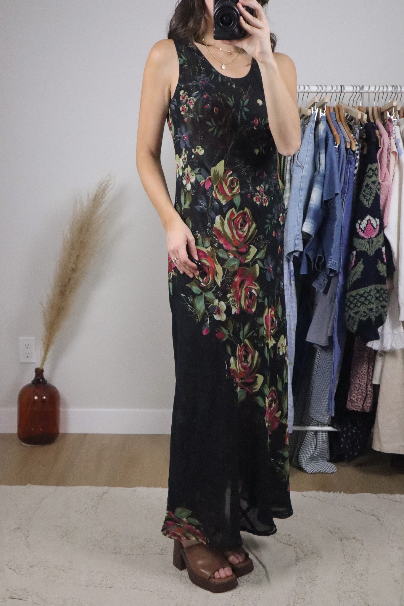 Vintage x Reversible Mesh Floral Maxi Dress (6/8)