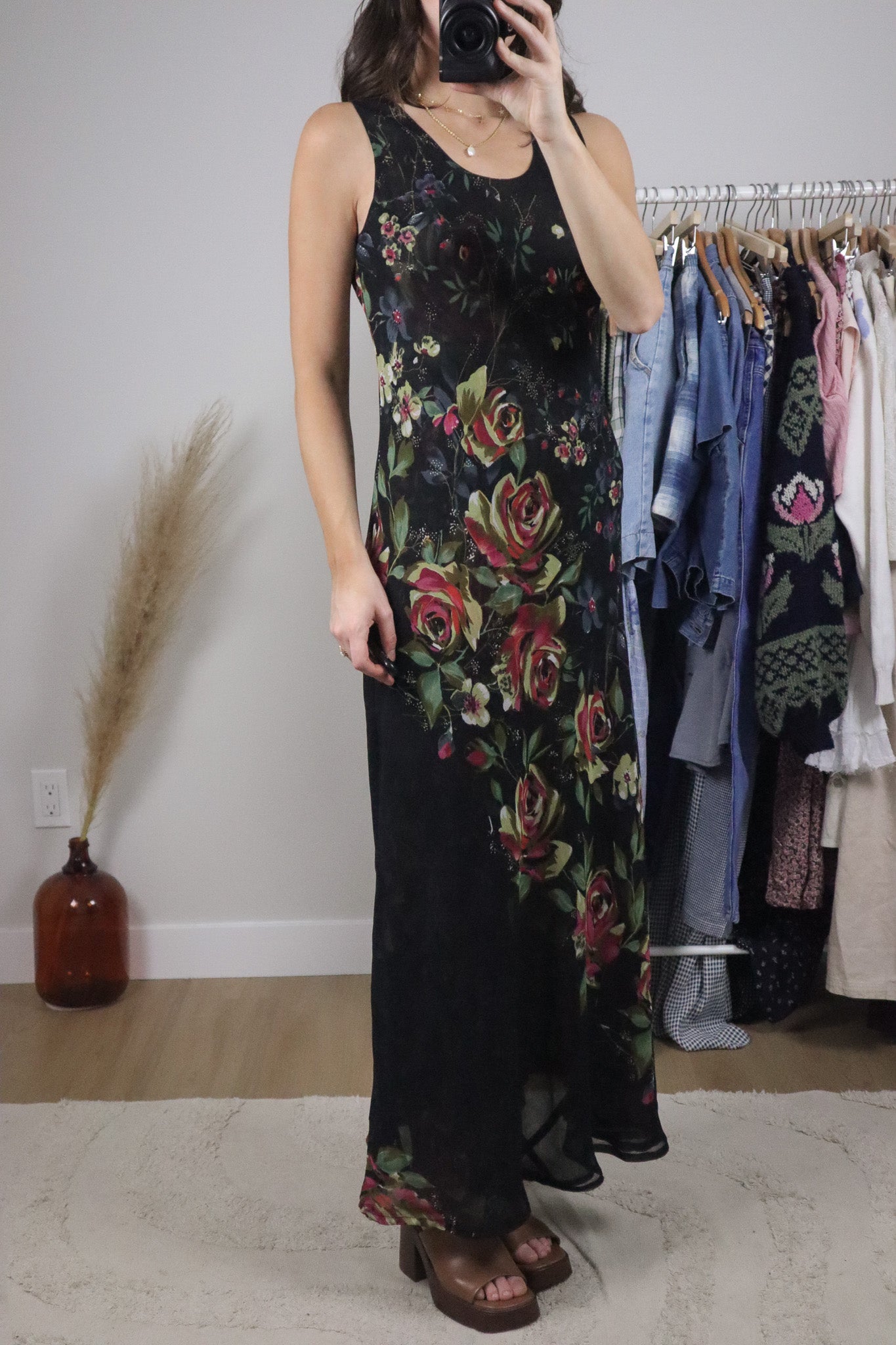 Vintage x Reversible Mesh Floral Maxi Dress (6/8)