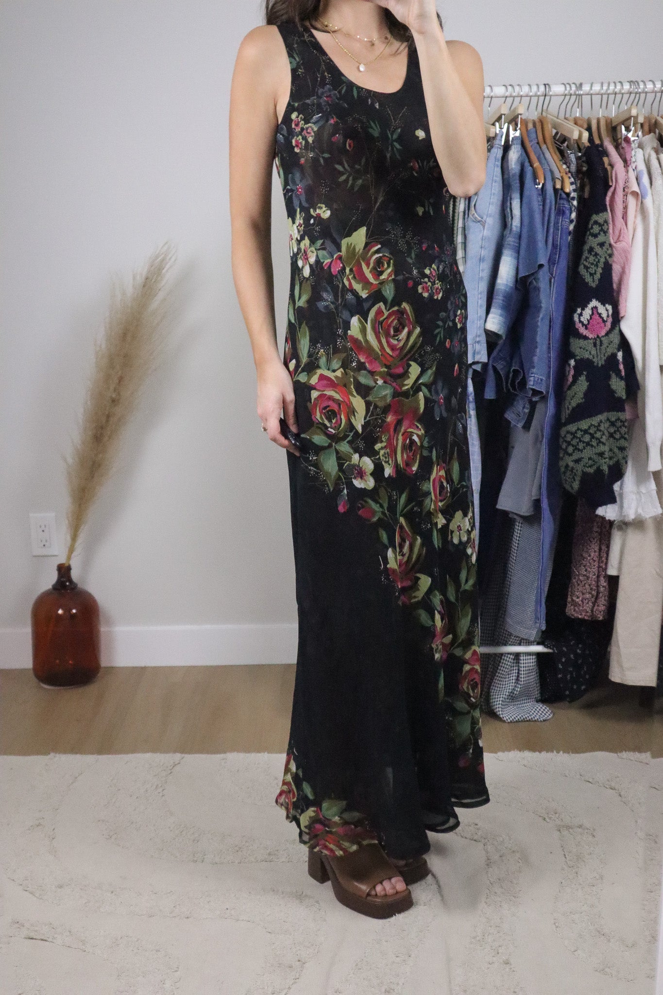 Vintage x Reversible Mesh Floral Maxi Dress (6/8)