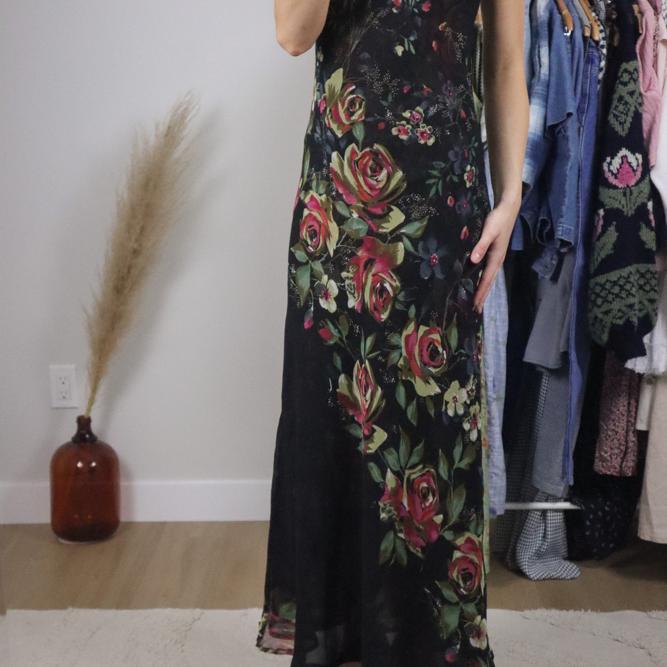 Vintage x Reversible Mesh Floral Maxi Dress (6/8)