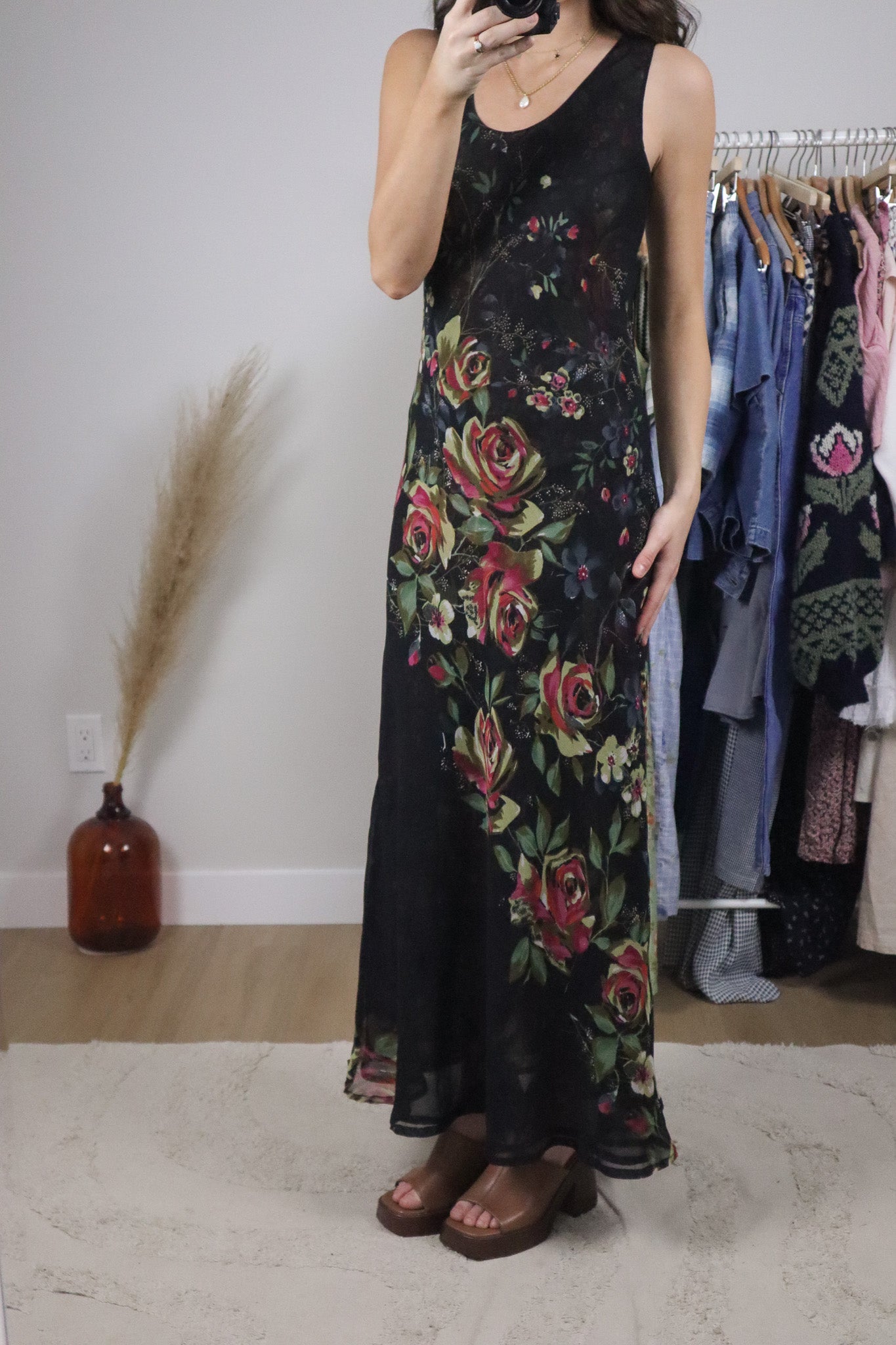 Vintage x Reversible Mesh Floral Maxi Dress (6/8)