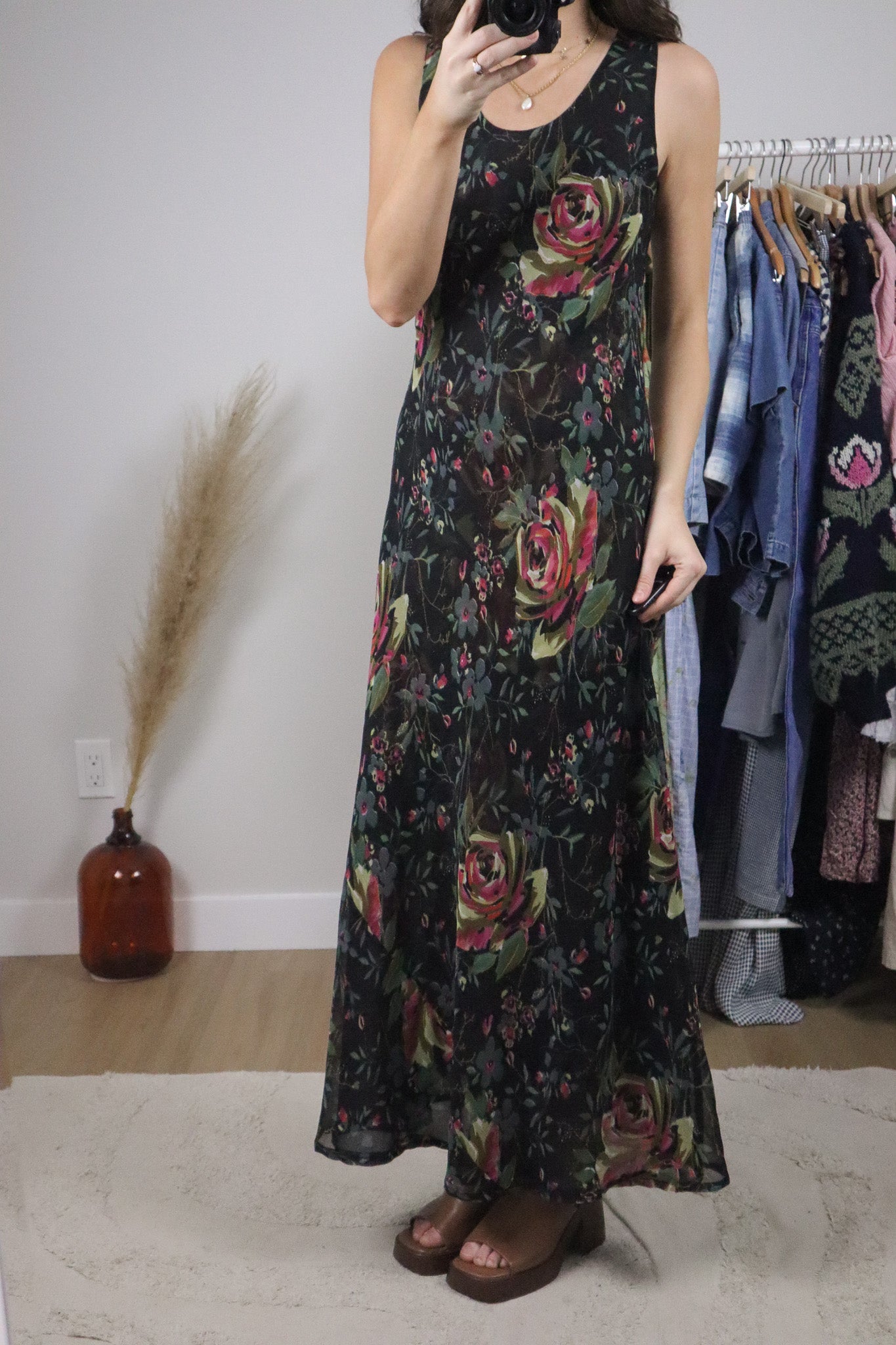 Vintage x Reversible Mesh Floral Maxi Dress (6/8)