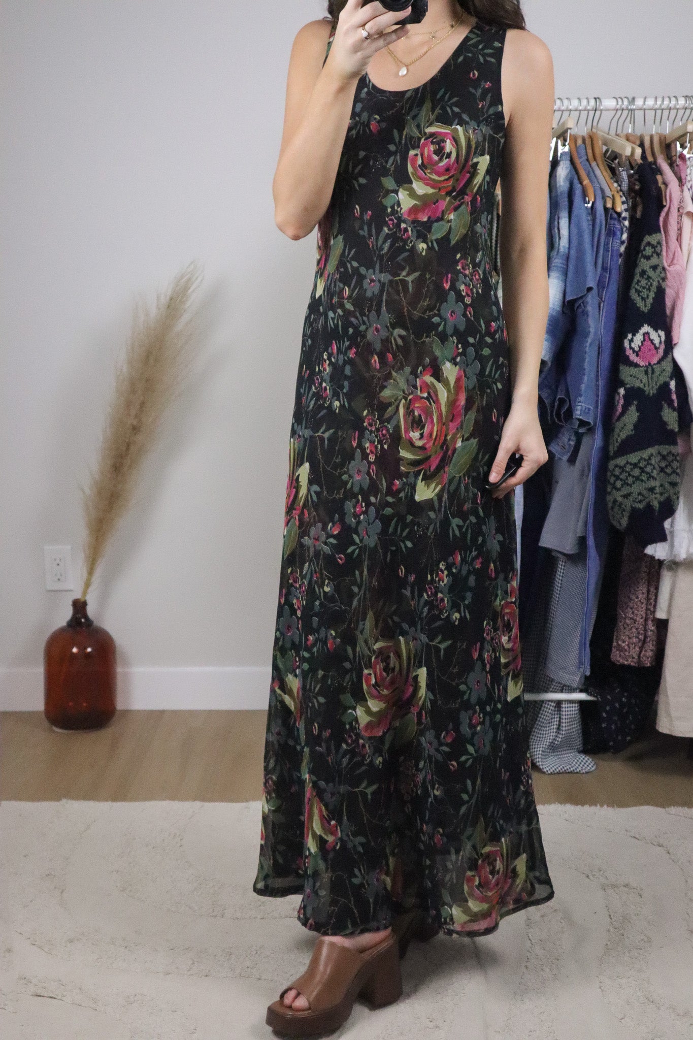Vintage x Reversible Mesh Floral Maxi Dress (6/8)