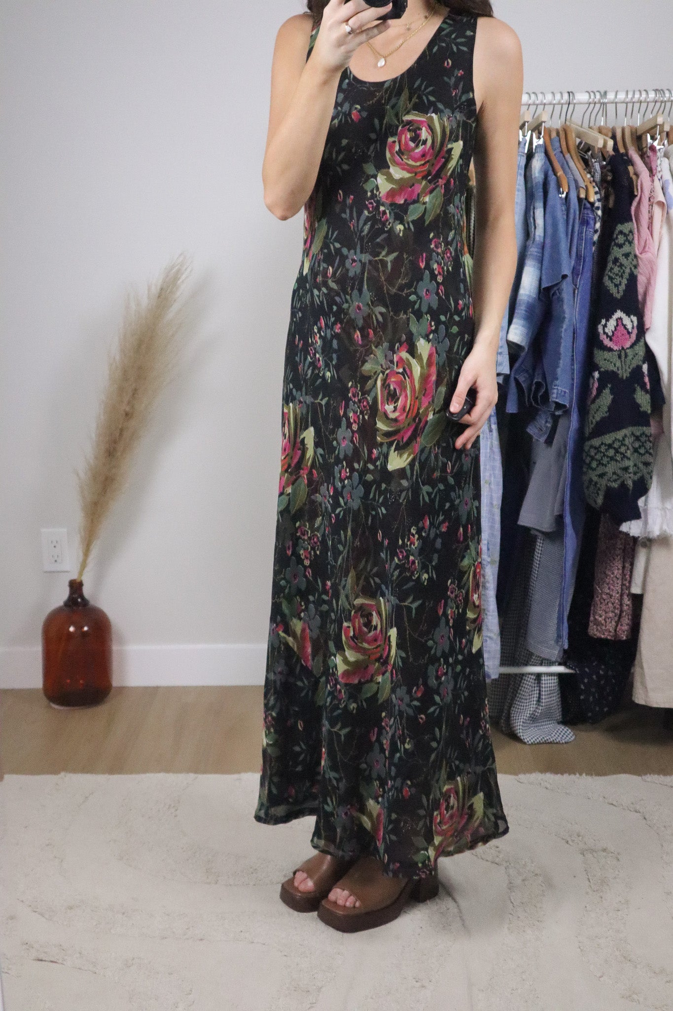 Vintage x Reversible Mesh Floral Maxi Dress (6/8)