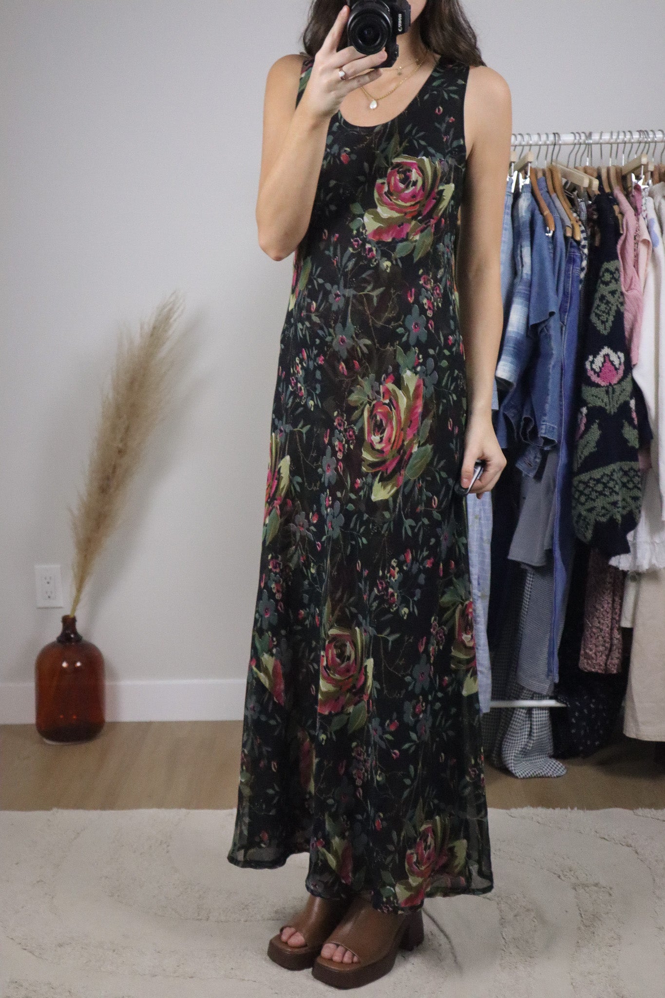 Vintage x Reversible Mesh Floral Maxi Dress (6/8)