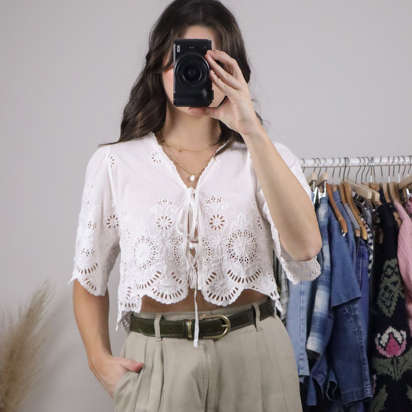 Modern x Eyelet Cotton Cropped Tie Blouse (XS-M)