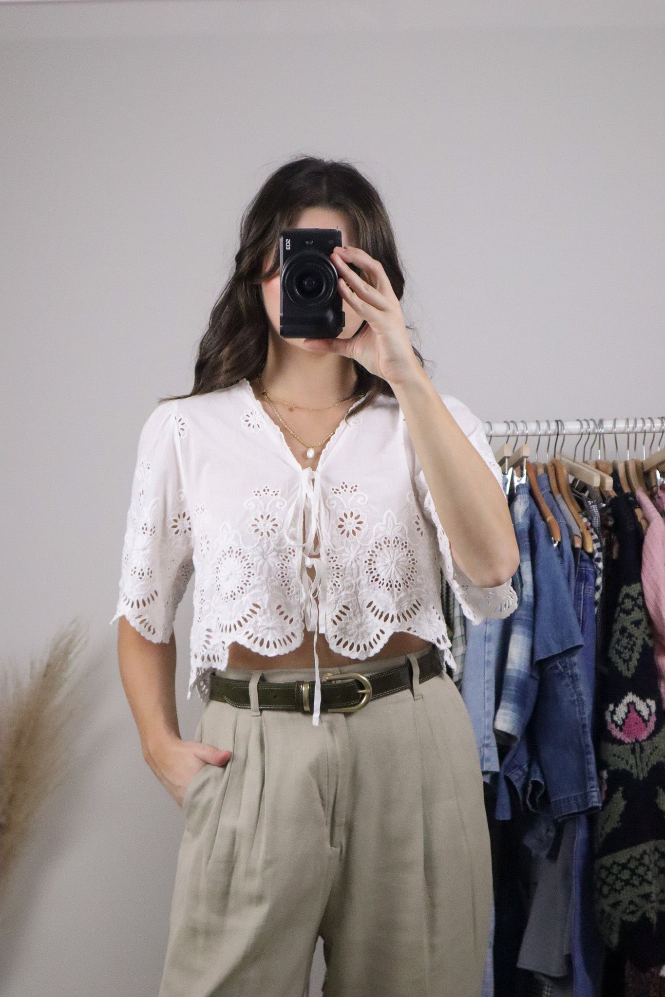 Modern x Eyelet Cotton Cropped Tie Blouse (XS-M)