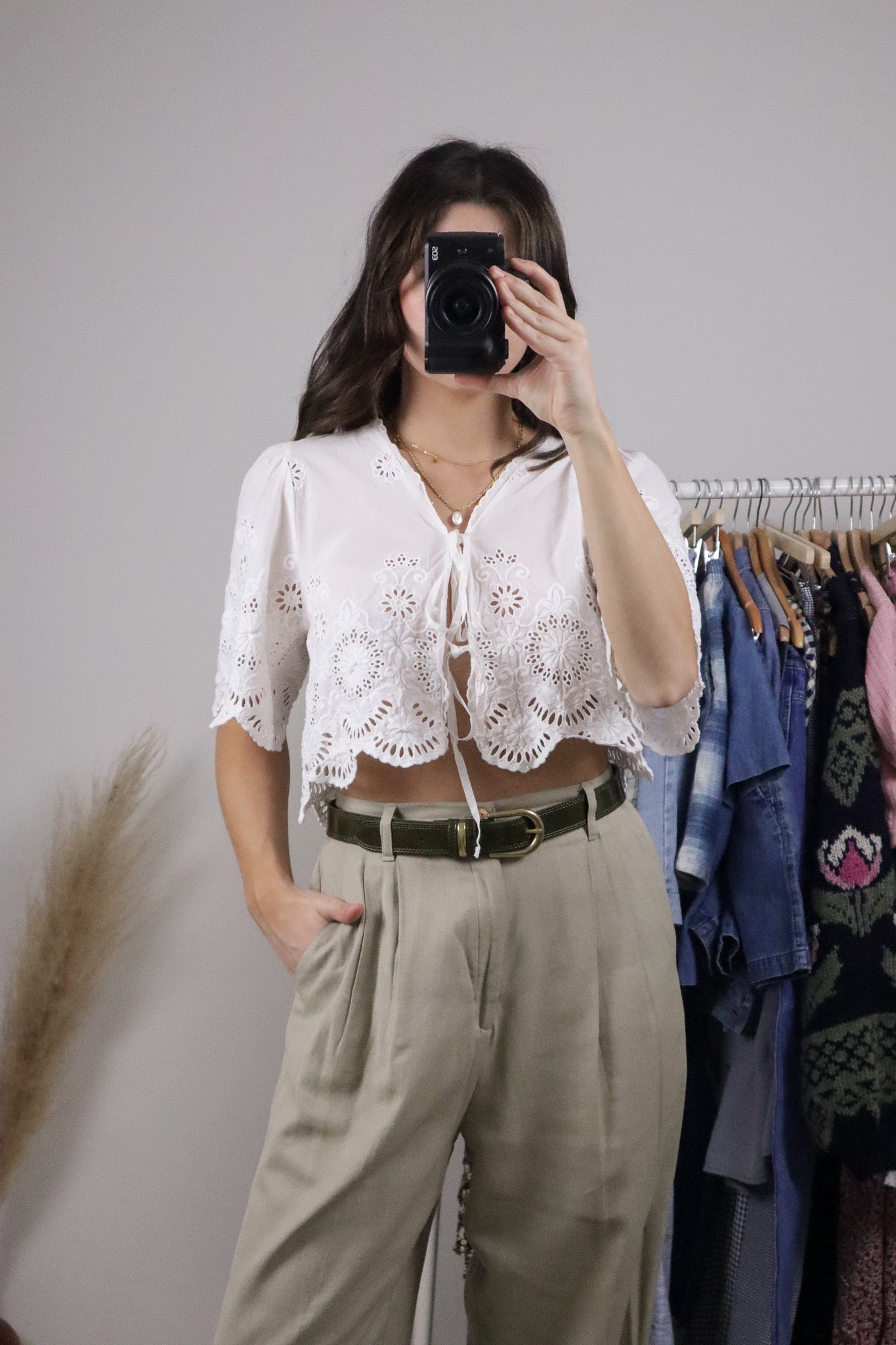 Modern x Eyelet Cotton Cropped Tie Blouse (XS-M)