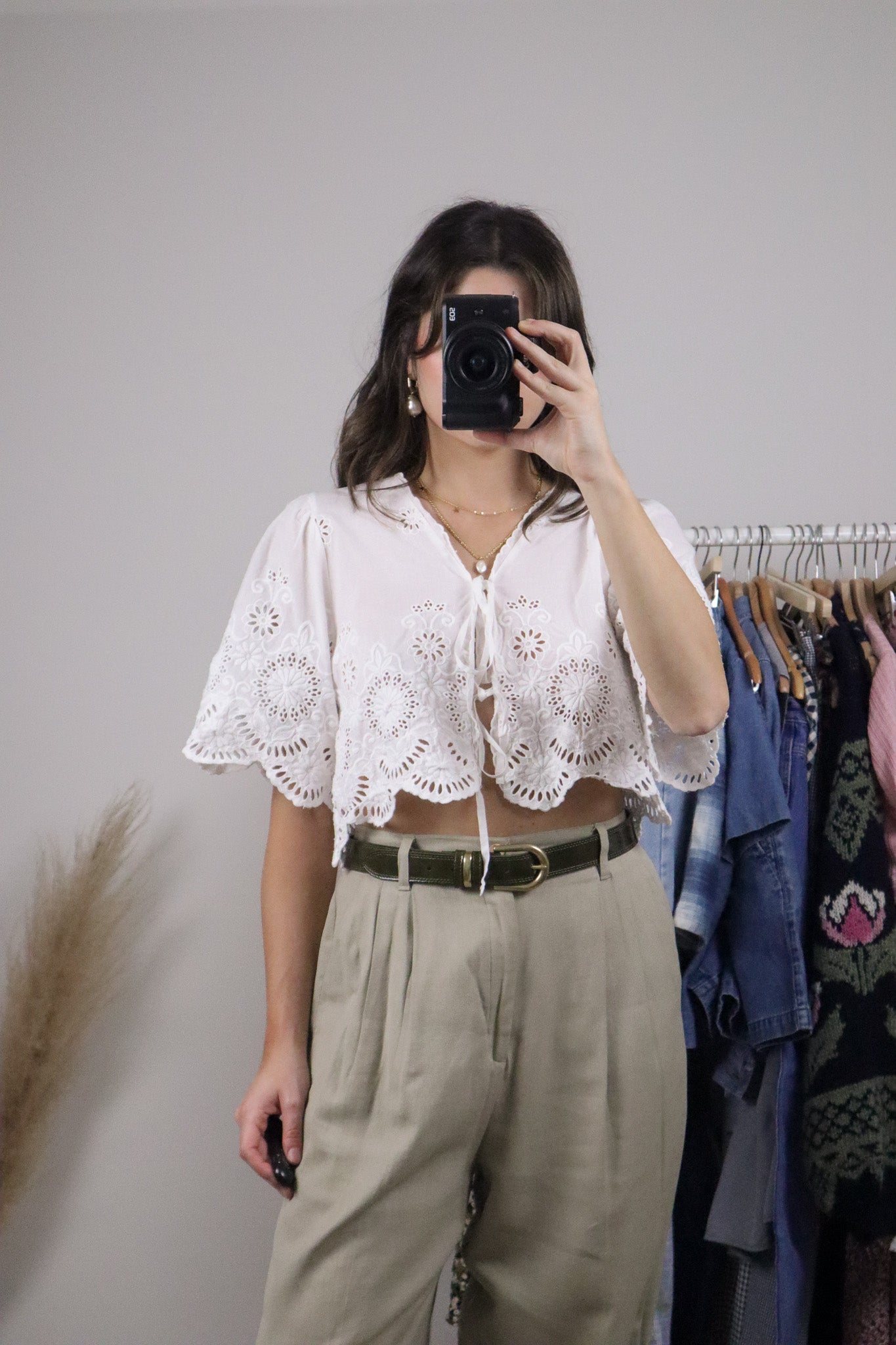 Modern x Eyelet Cotton Cropped Tie Blouse (XS-M)