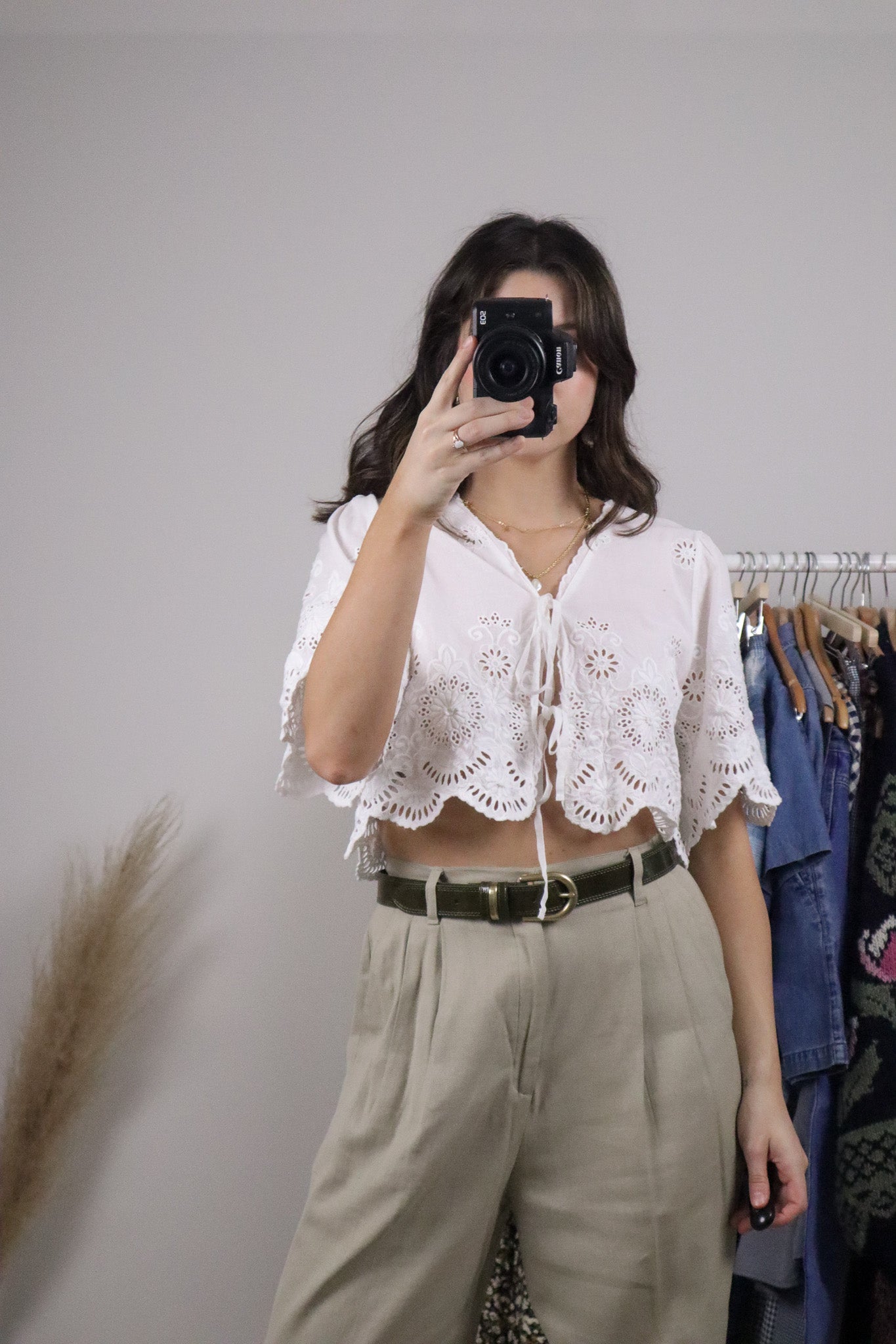 Modern x Eyelet Cotton Cropped Tie Blouse (XS-M)