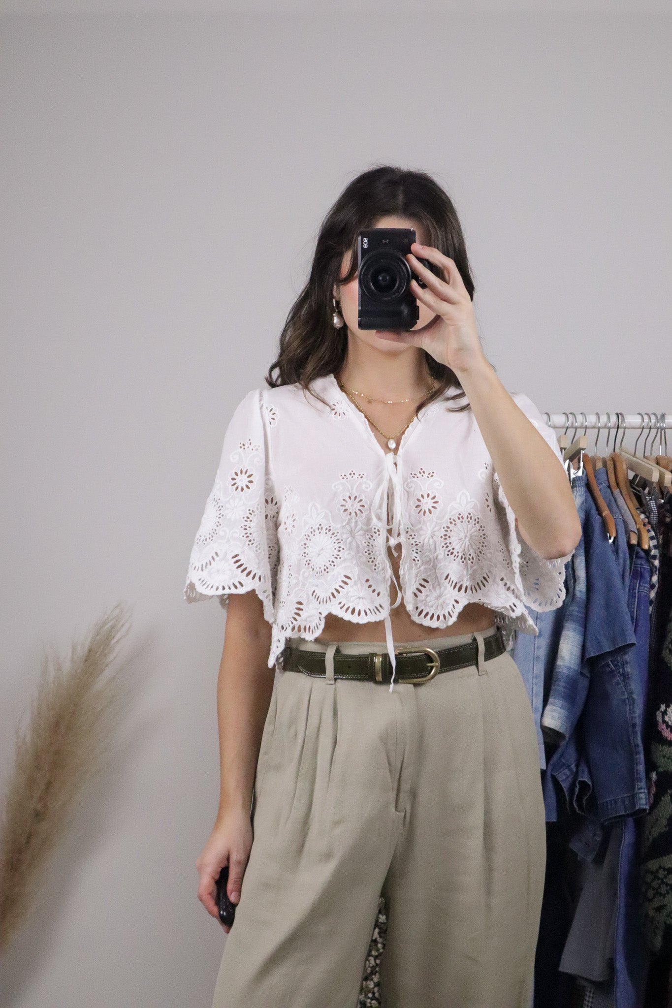 Modern x Eyelet Cotton Cropped Tie Blouse (XS-M)