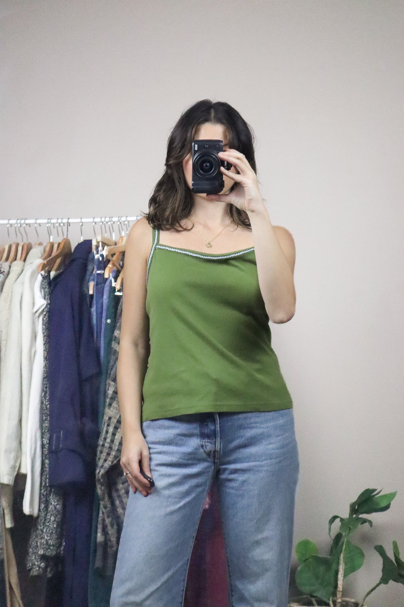 Vintage x Embroidered Trim Tank (L)