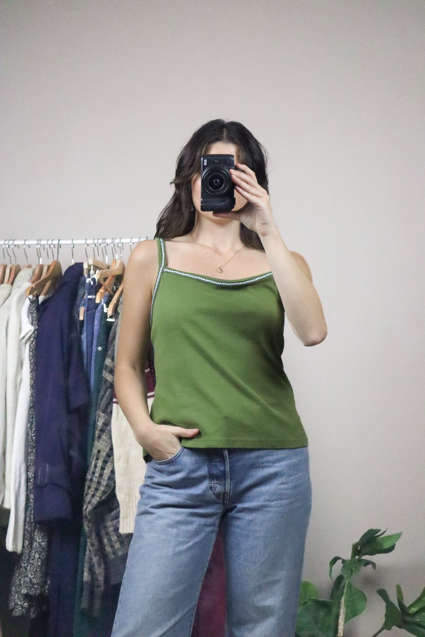 Vintage x Embroidered Trim Tank (L)