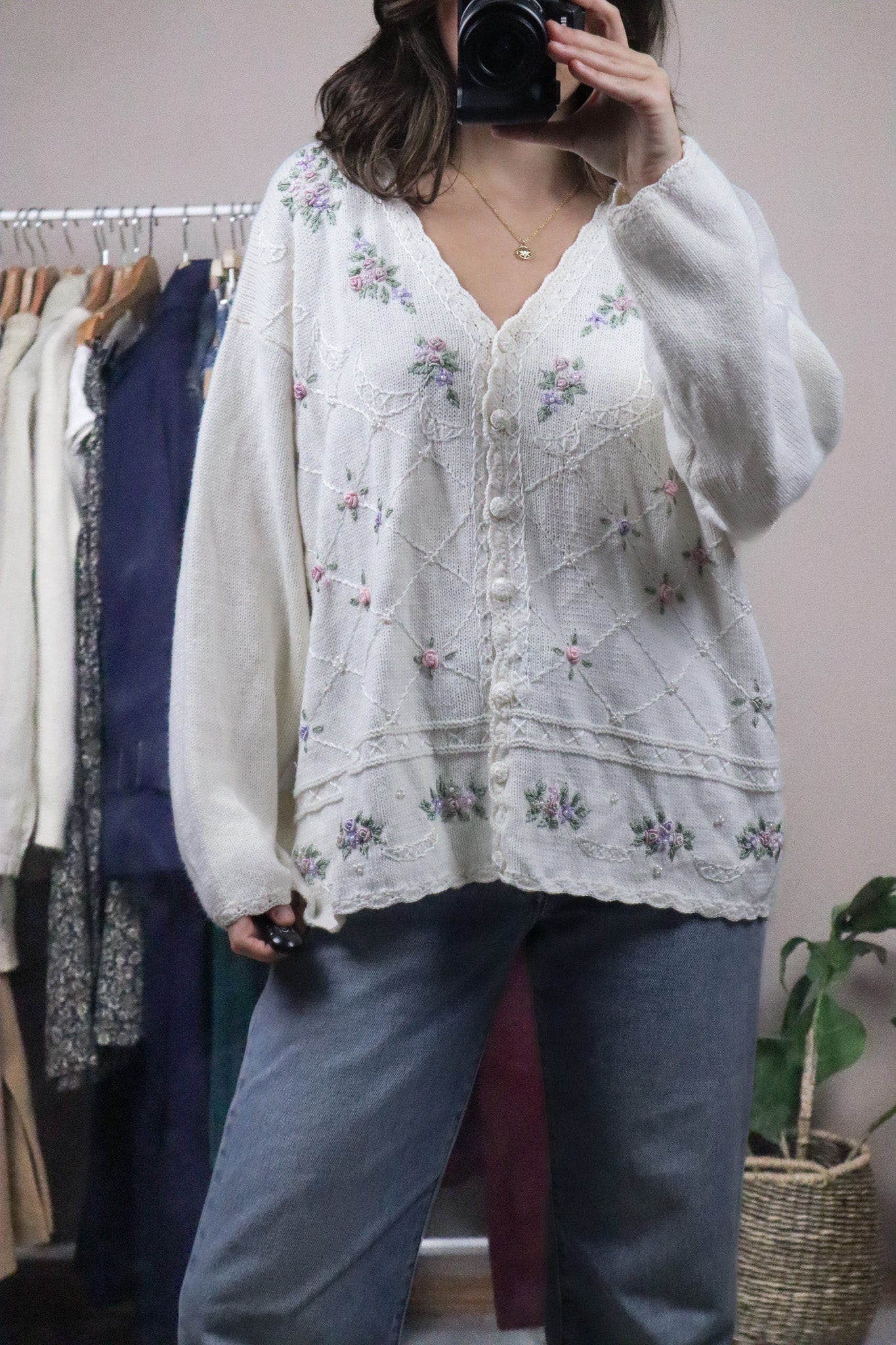 Vintage x Embroidered & Beaded Cardigan (L/XL)