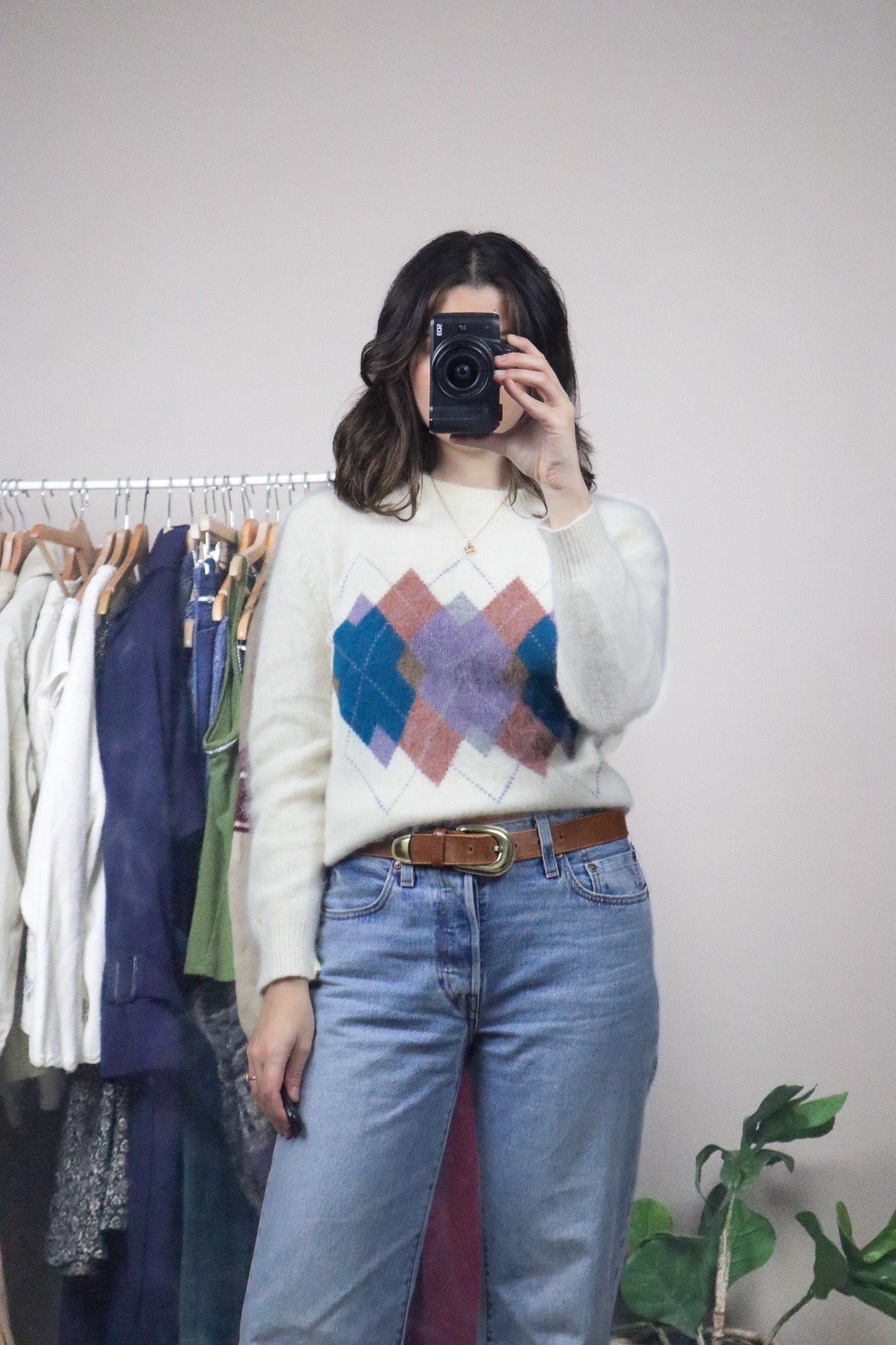 Vintage x Wool & Angora Argyle Knit (XS/S)