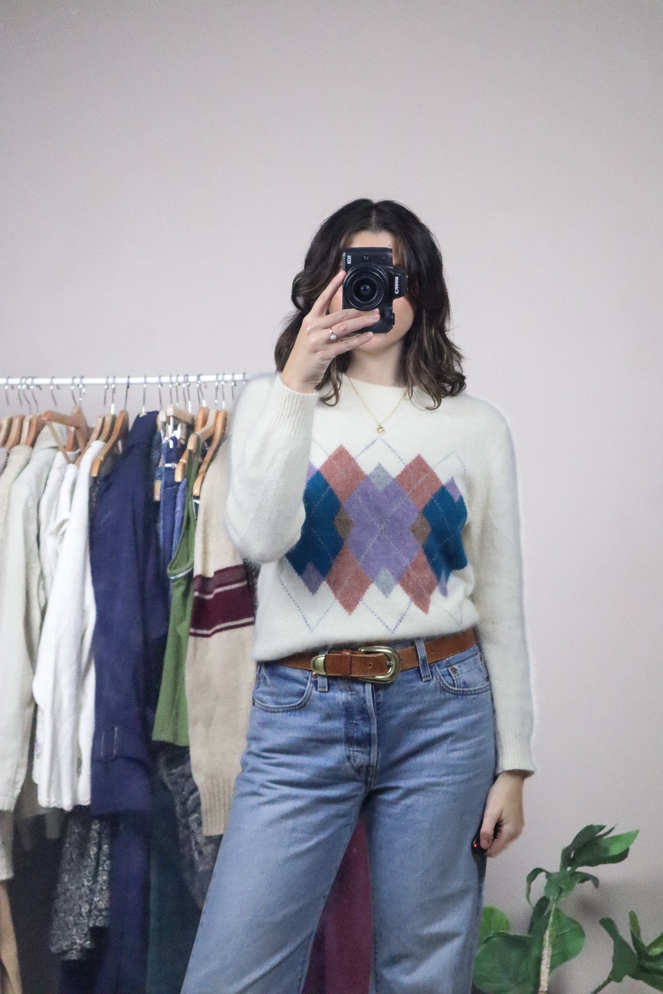 Vintage x Wool & Angora Argyle Knit (XS/S)
