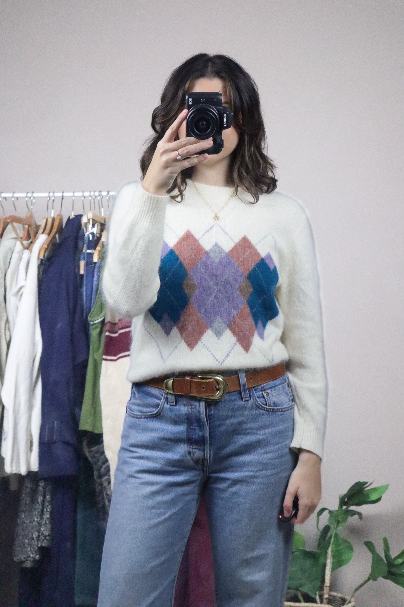 Vintage x Wool & Angora Argyle Knit (XS/S)