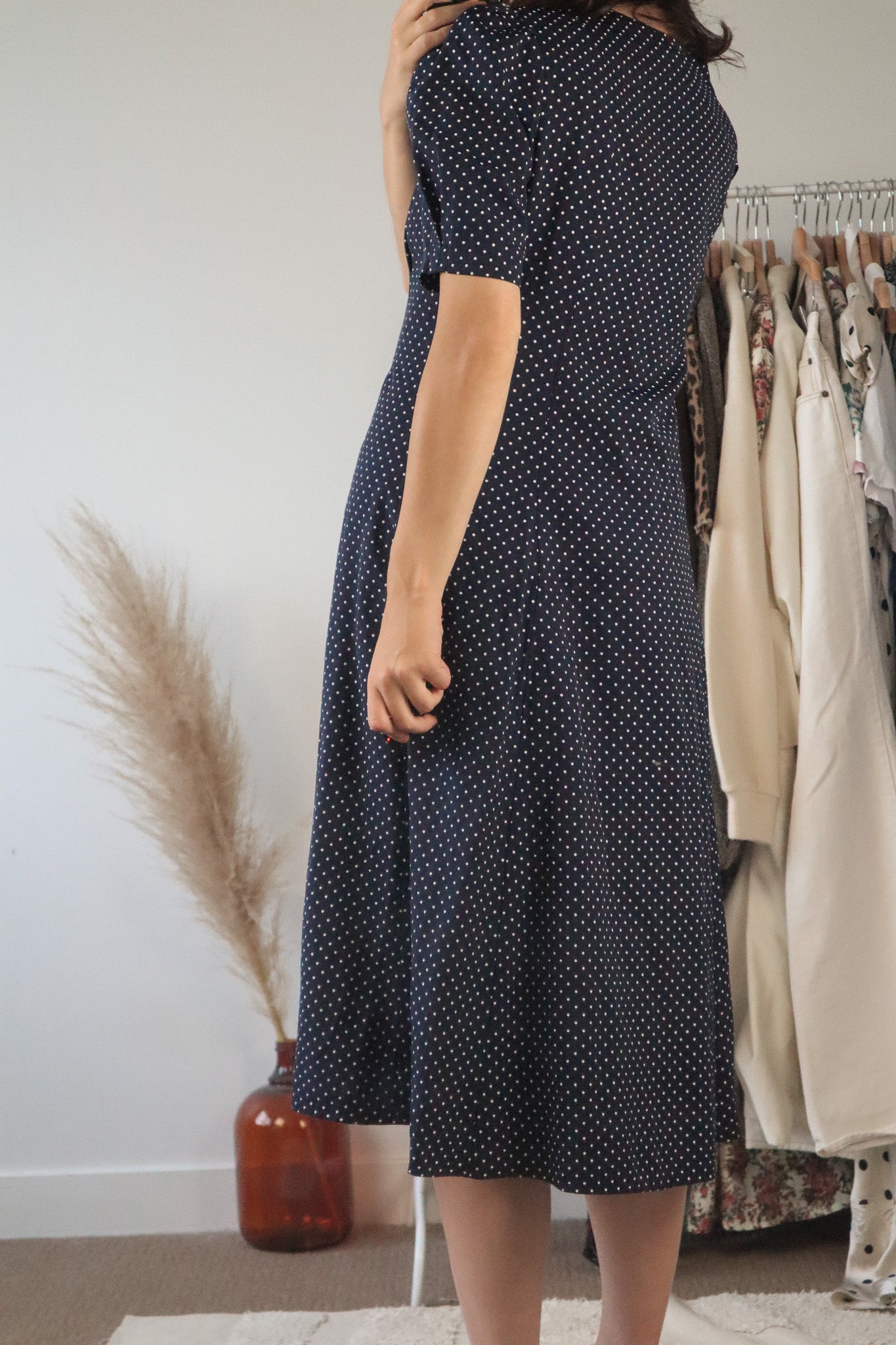 Made in Canada x Vintage x Collared Polka Dot Dress (L)